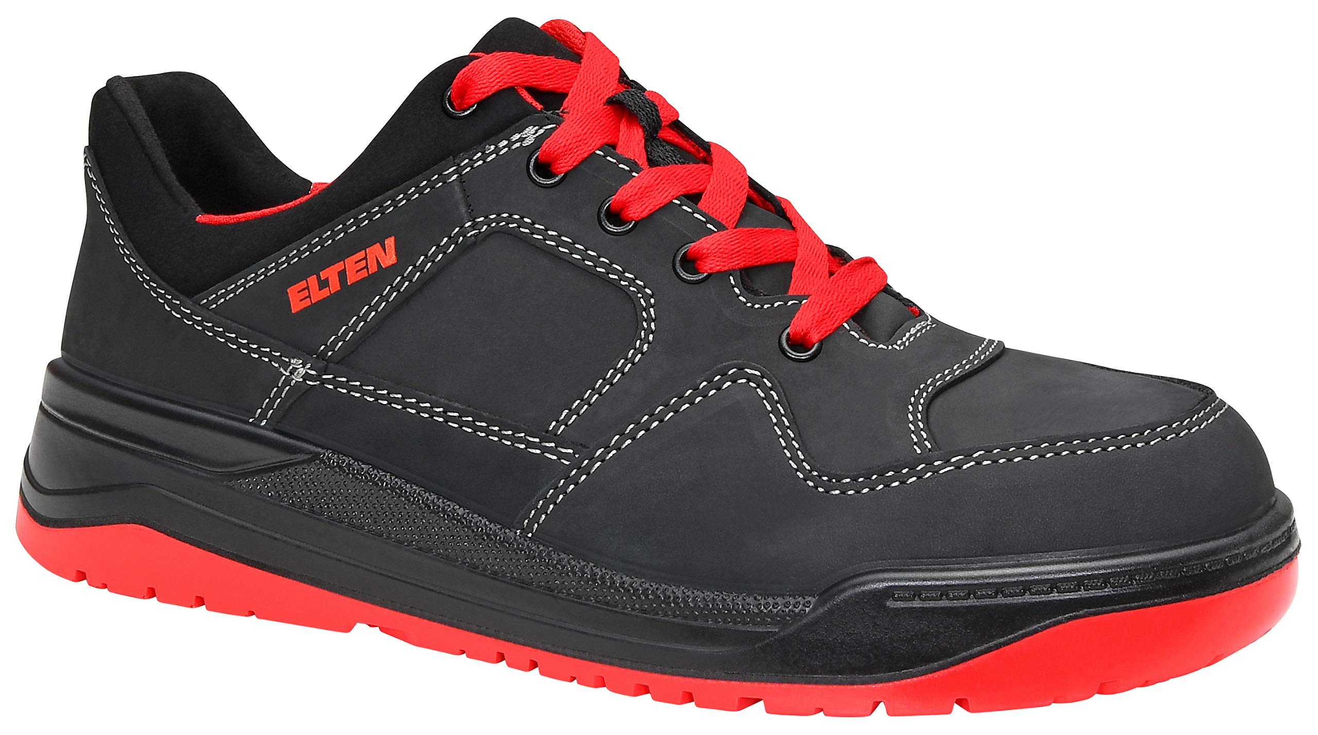 ELTEN Maverick Black-red Low ESD S3S | Sicherheitsschuhe für Damen & Herren, Stahlkappe, leicht, atmungsaktiv, Gr. 43