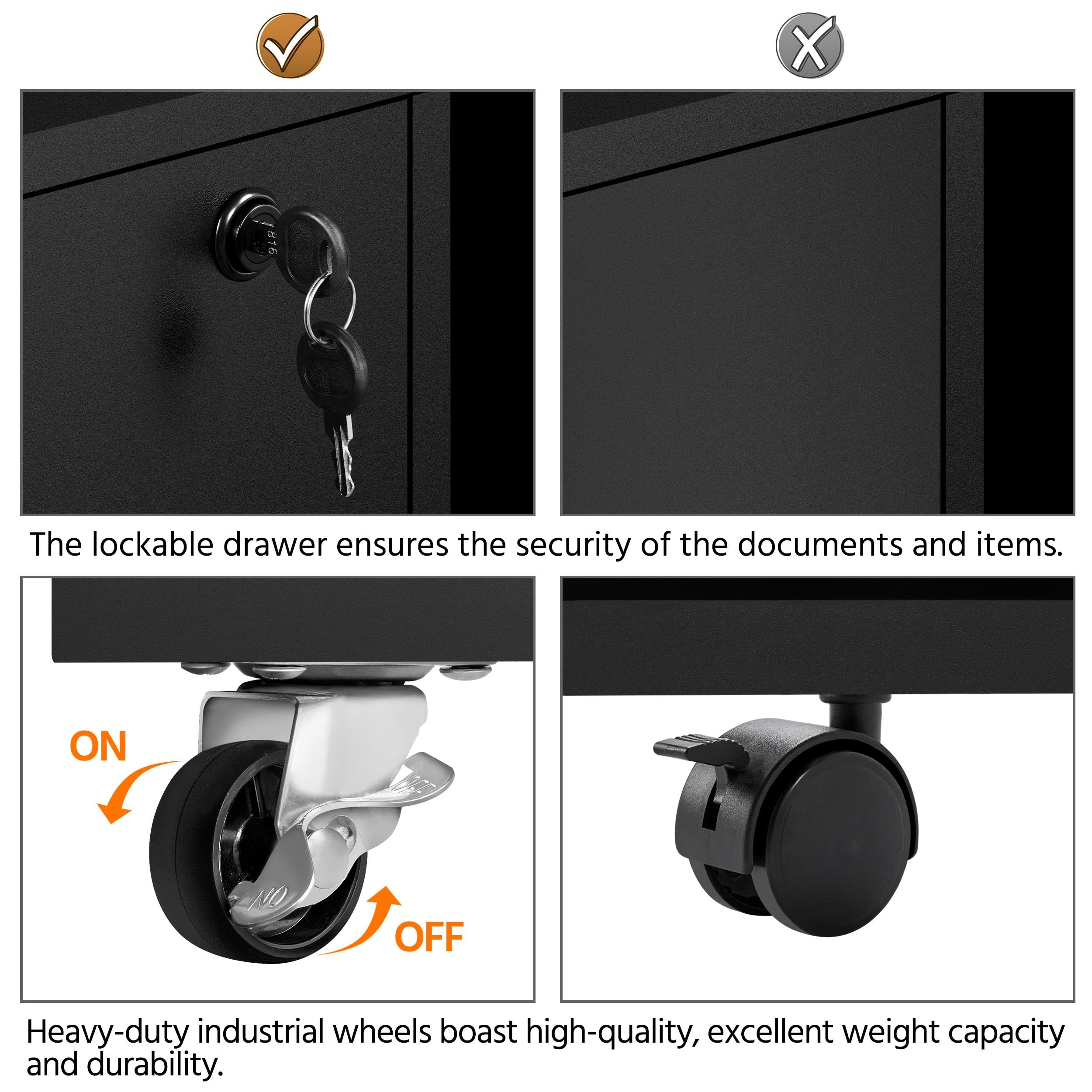 Yaheetech Armadietto Portadocumenti Schedario da Ufficio in Legno con 3 Cassetti Mobile Porta Stampante con Scomparti Mobiletto da Archivio con Ruote 80 x 40 x 65,5 cm Nero