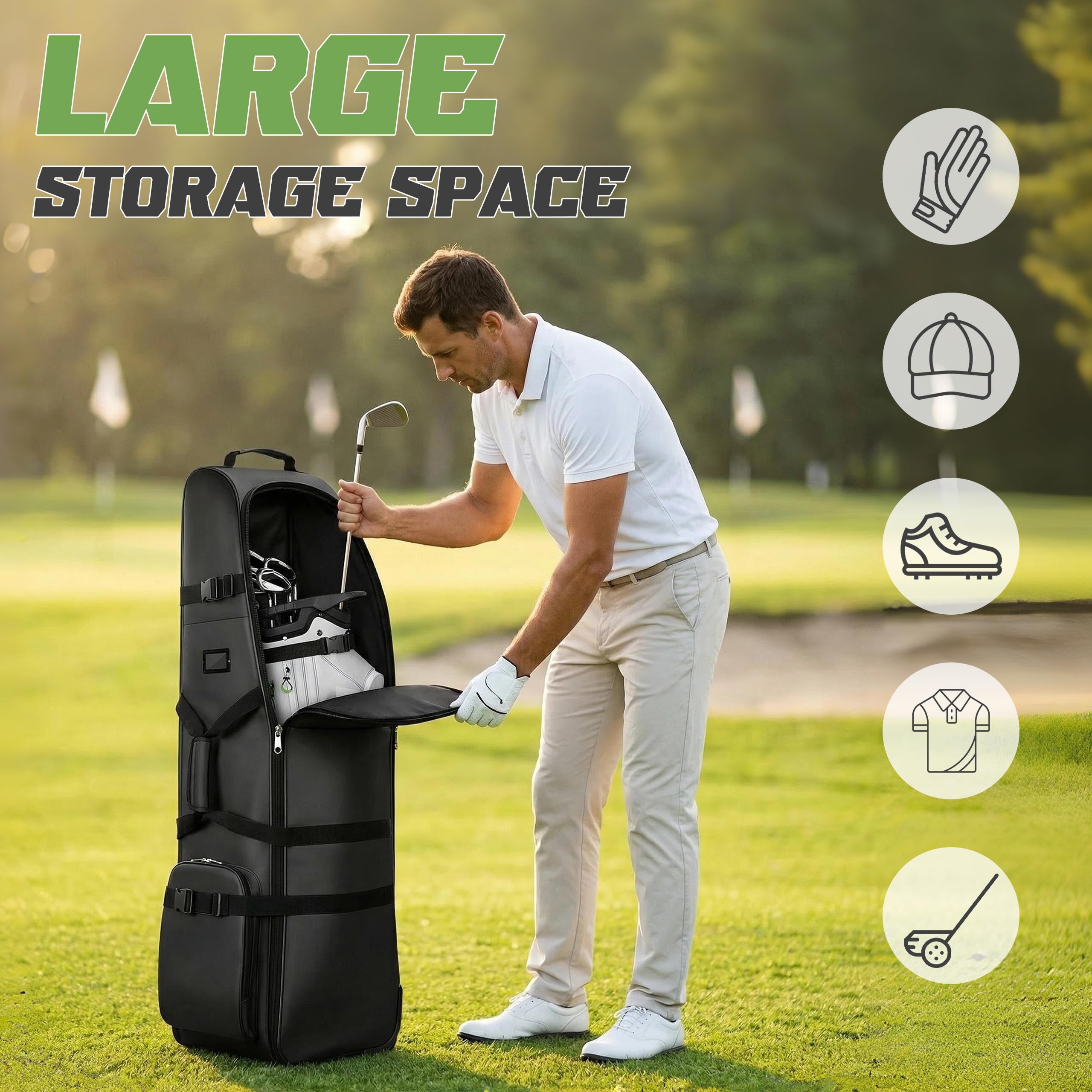Golf-Reisetasche mit Rollen, Verdicktes Wasserdichtes 900D Heavy Duty Oxford-Gewebe Golf-Flightcase mit Golfball-Reinigungstasche, Golfschlägertasche, Reisetasche für Flug und Fluglinie, Schwarz