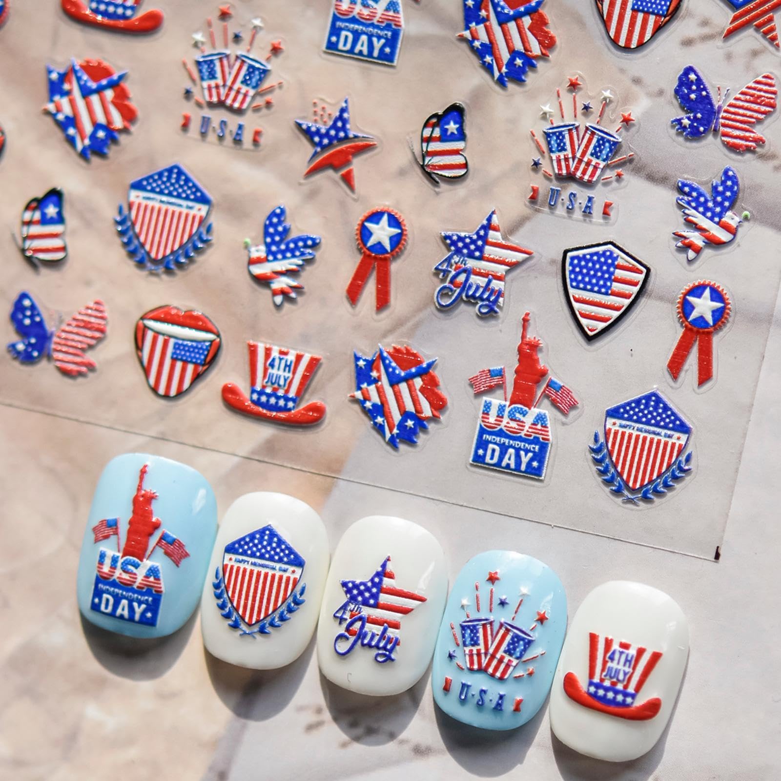American Flag Nail Art Sticker Decals Star Nail Art Decals with Celebrate Freedom Nail Stickers Nails Supply for Women Girls Kid 5D Self Adhesive Manicure DIY Decoration