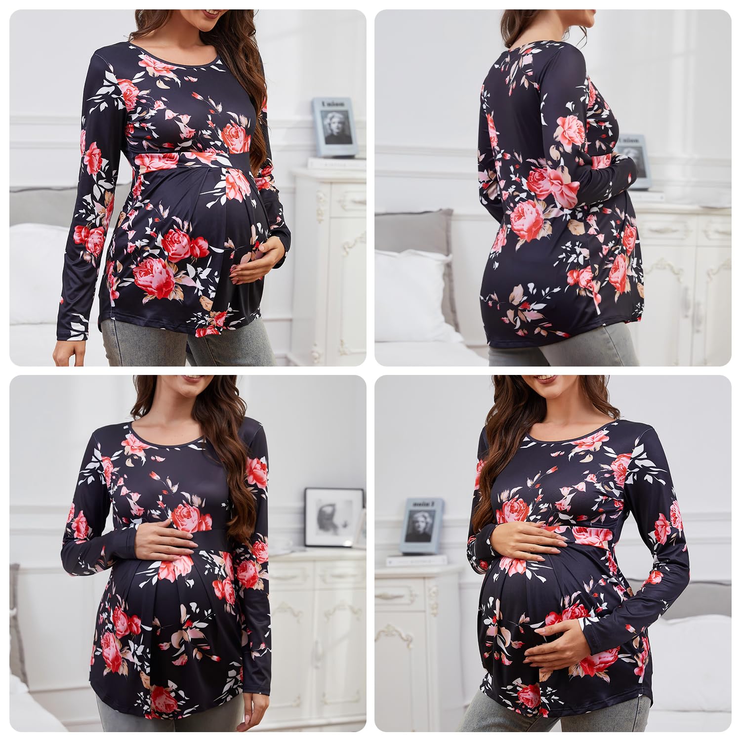 Damen Frohe Weihnachten T-Shirts Spleißen Niedlich Weihnachten Hirsch Druck Langarm Crewneck Tees Tops