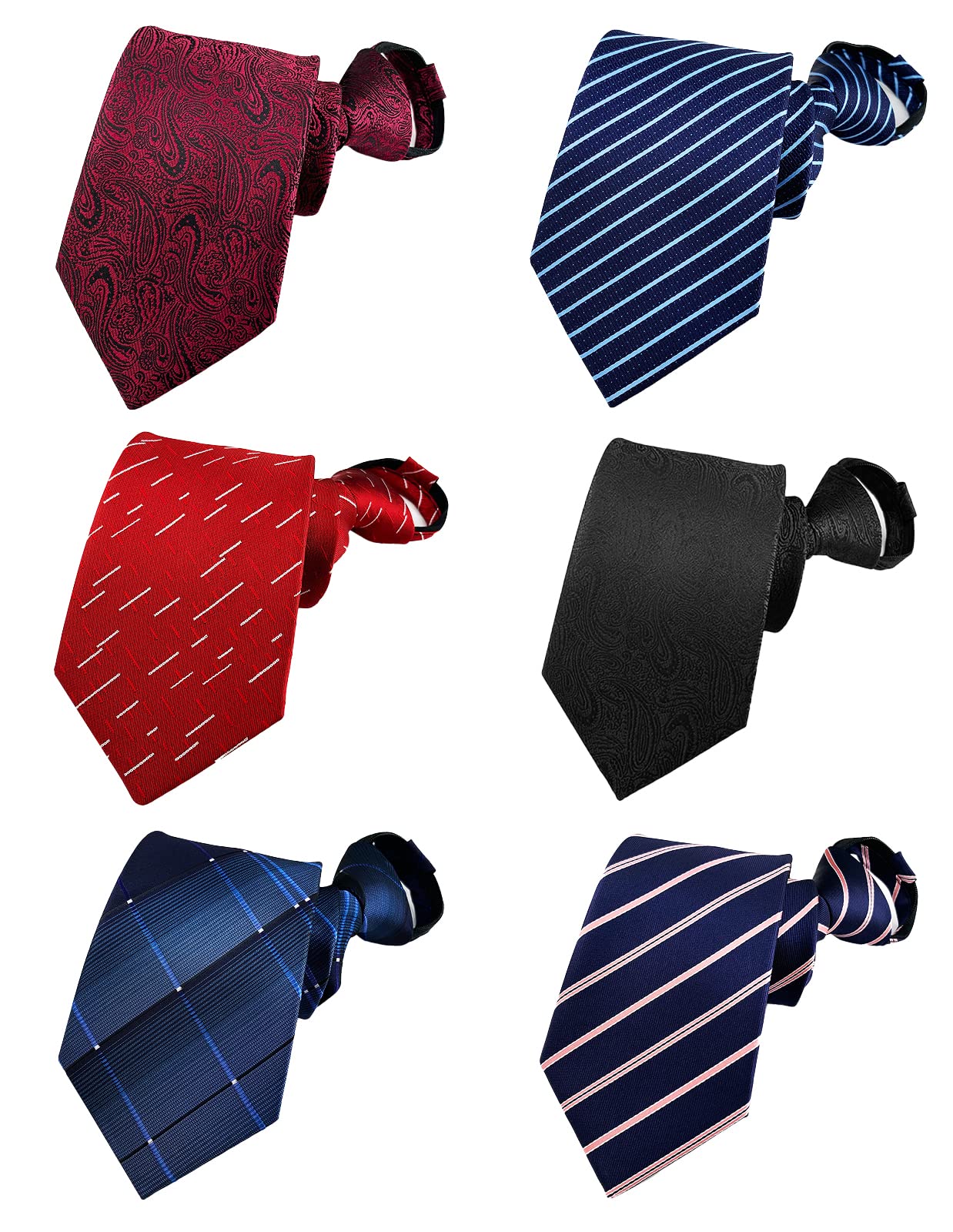 BESMODZ Mens 6 PCS Classic Zipper Ties Pretied Silk Necktie Striped Neck Tie Set