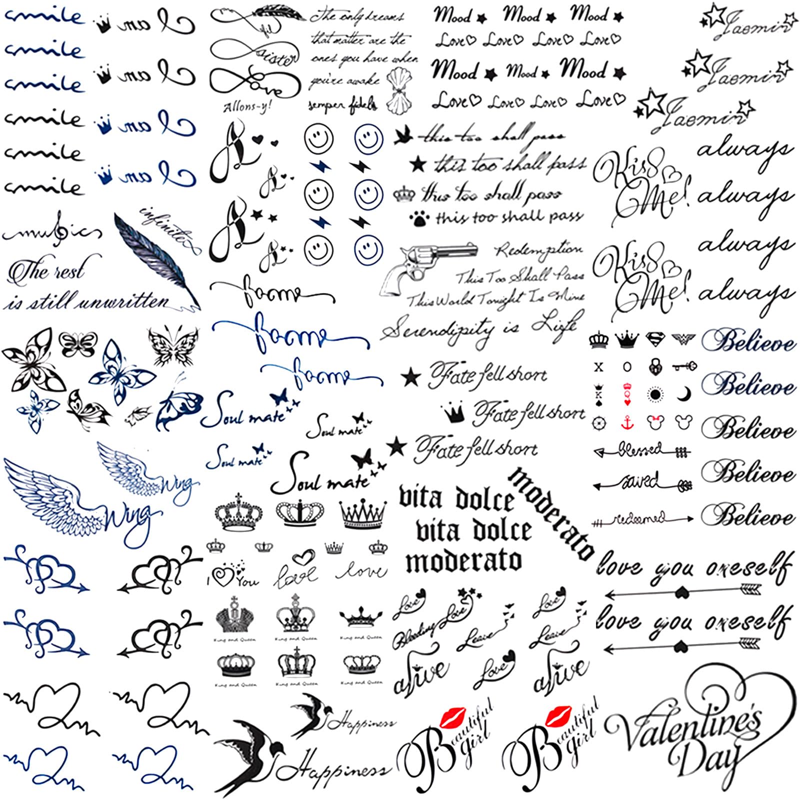 Koogel30PCS Realistic Temporary Tattoos, Body Fake Tattoo Stickers Semi Permanent Tattoo Sheets for Men Women Party Music Festival