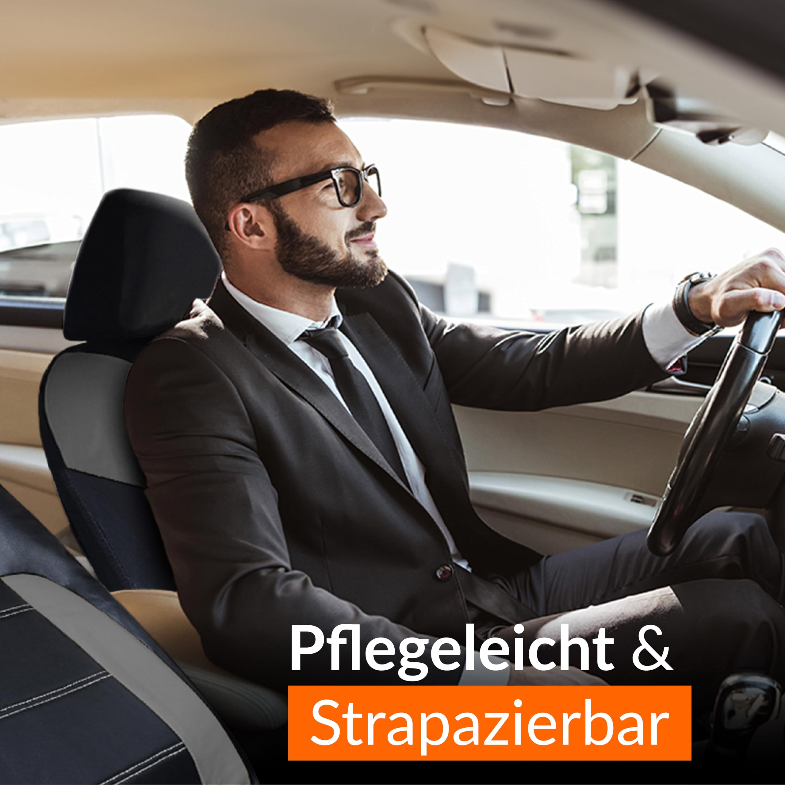 Upgrade4cars Auto-Sitzbezüge Grau Leder-Optik | Universal Auto-Sitzschoner Set für Sommer & Winter | Kunstleder Auto-Schonbezüge für die Vordersitze & Rückbank