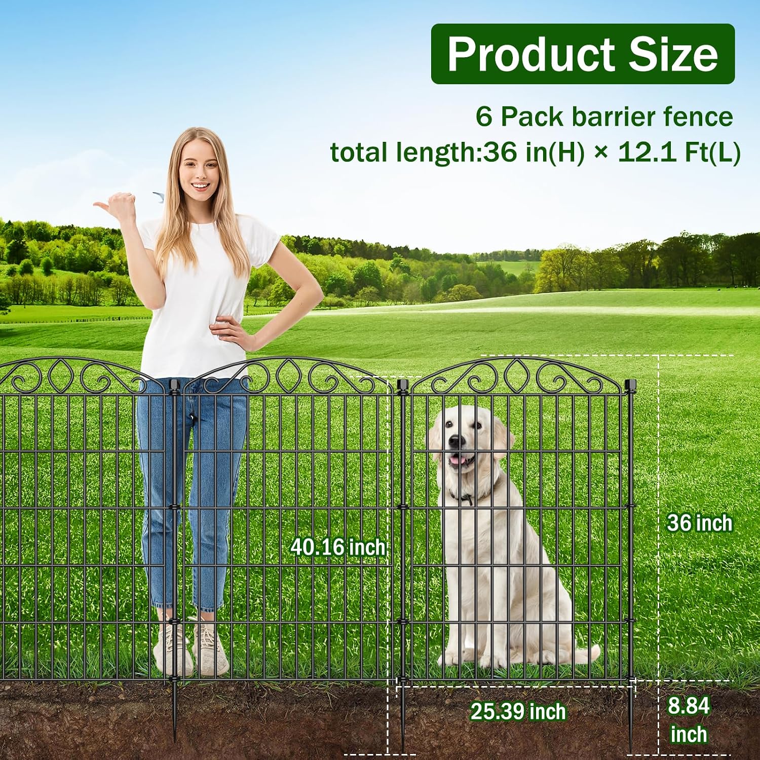 6 Panel No Dig Decorative Garden Fence 36" H x 12.1'L for Dogs Outdoor image 2