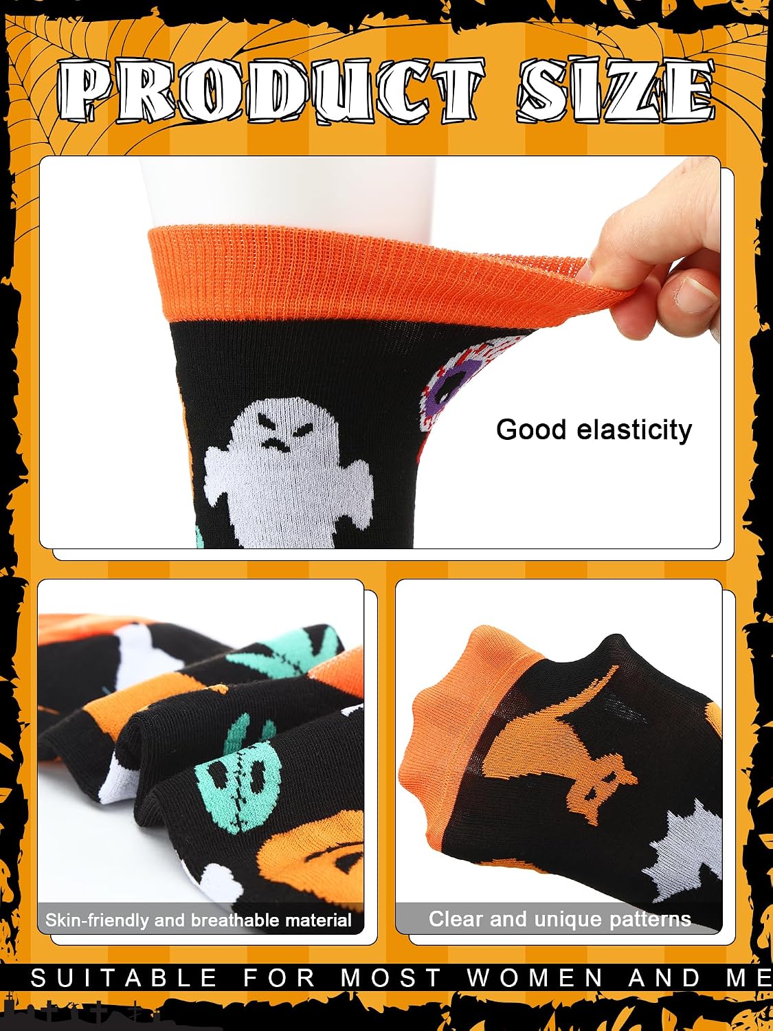 Toulite 72 Pairs Halloween Crew Socks for Men and Women Halloween Novelty Socks Bulk Colorful Pumpkin Bat Spider Socks for Adults Halloween Holiday Gifts