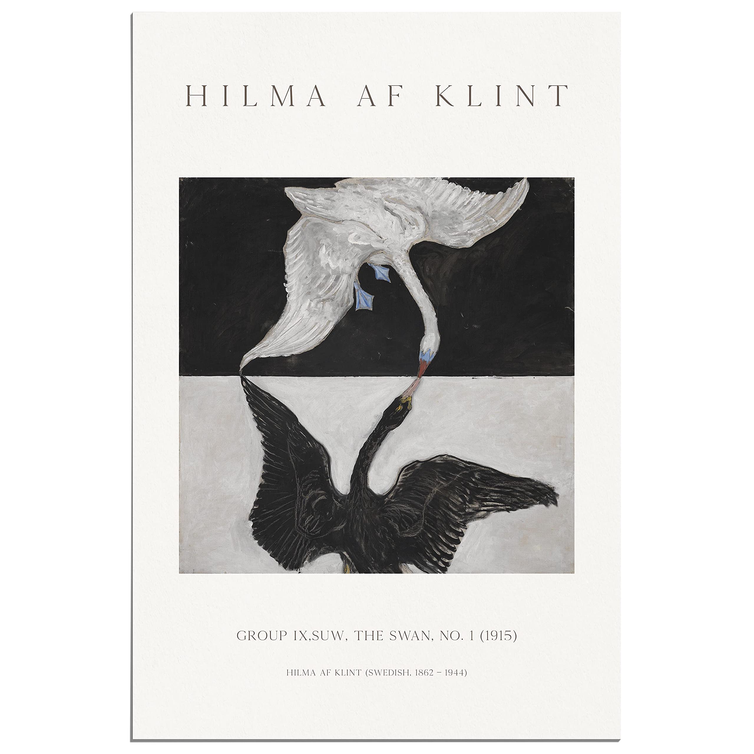 BIRDS & PAPER Hilma af Klint Swan Print - 12” x 18” - UNFRAMED, Famous Scandinavian Artist Painting Swedish Wall art Decor, Vintage Exhibition/Museum Poster, Black and White