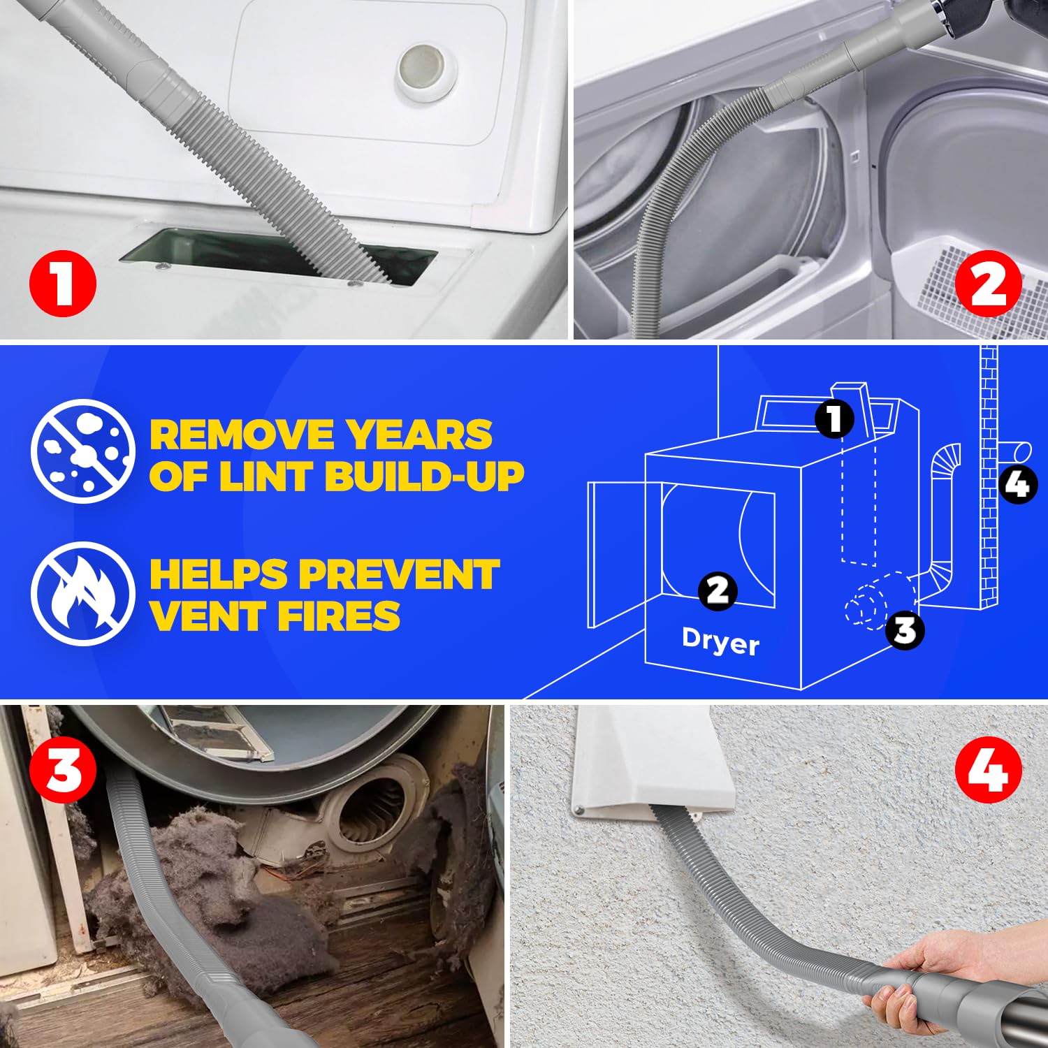 Holikme Dryer Vent Cleaner Kit – Gray Lint Vacuum Attachment view 3