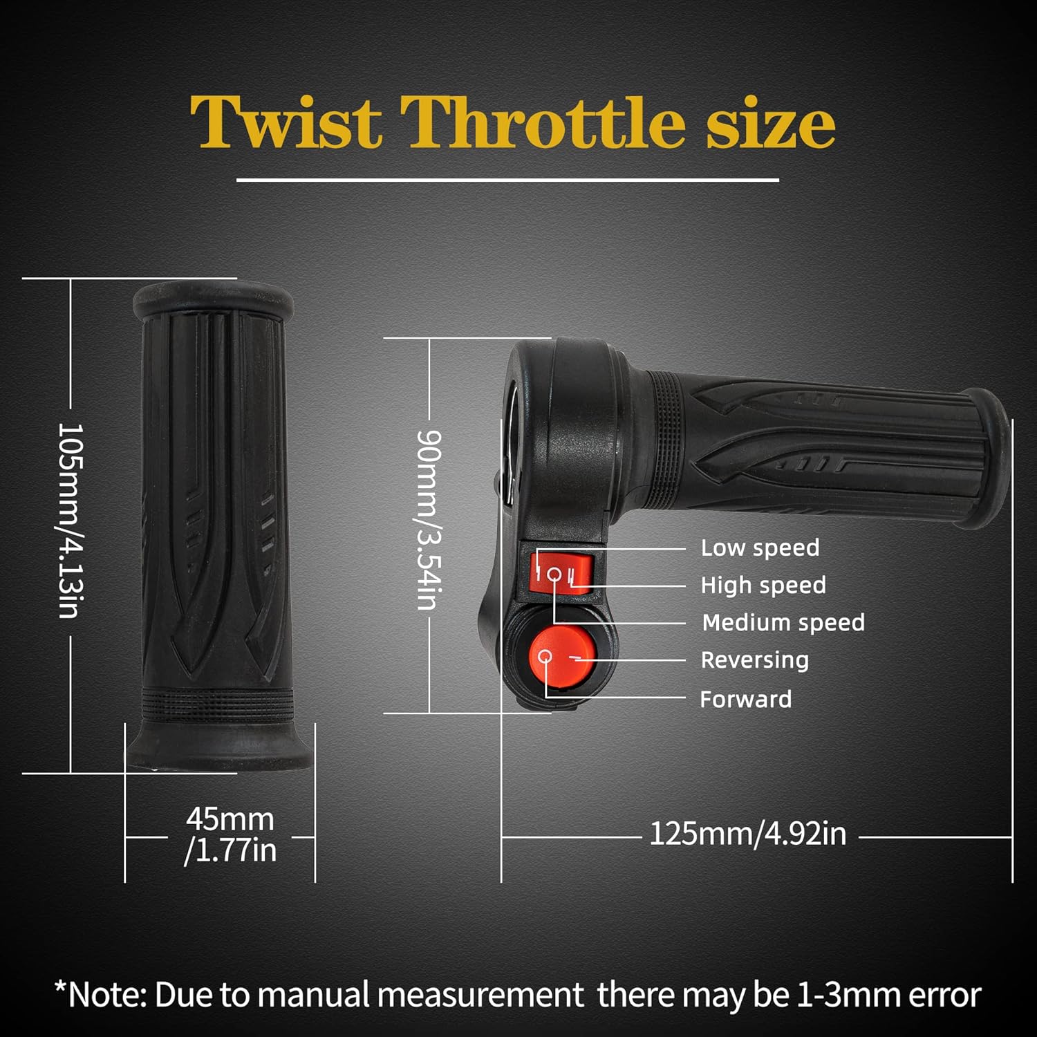 Doinal Electric Twist Throttle Grips, Electric Scooter Three Speed Throttle Handlebar, Voltage Display Electric Bike Throttle Accelerator Aluminium Speed Control