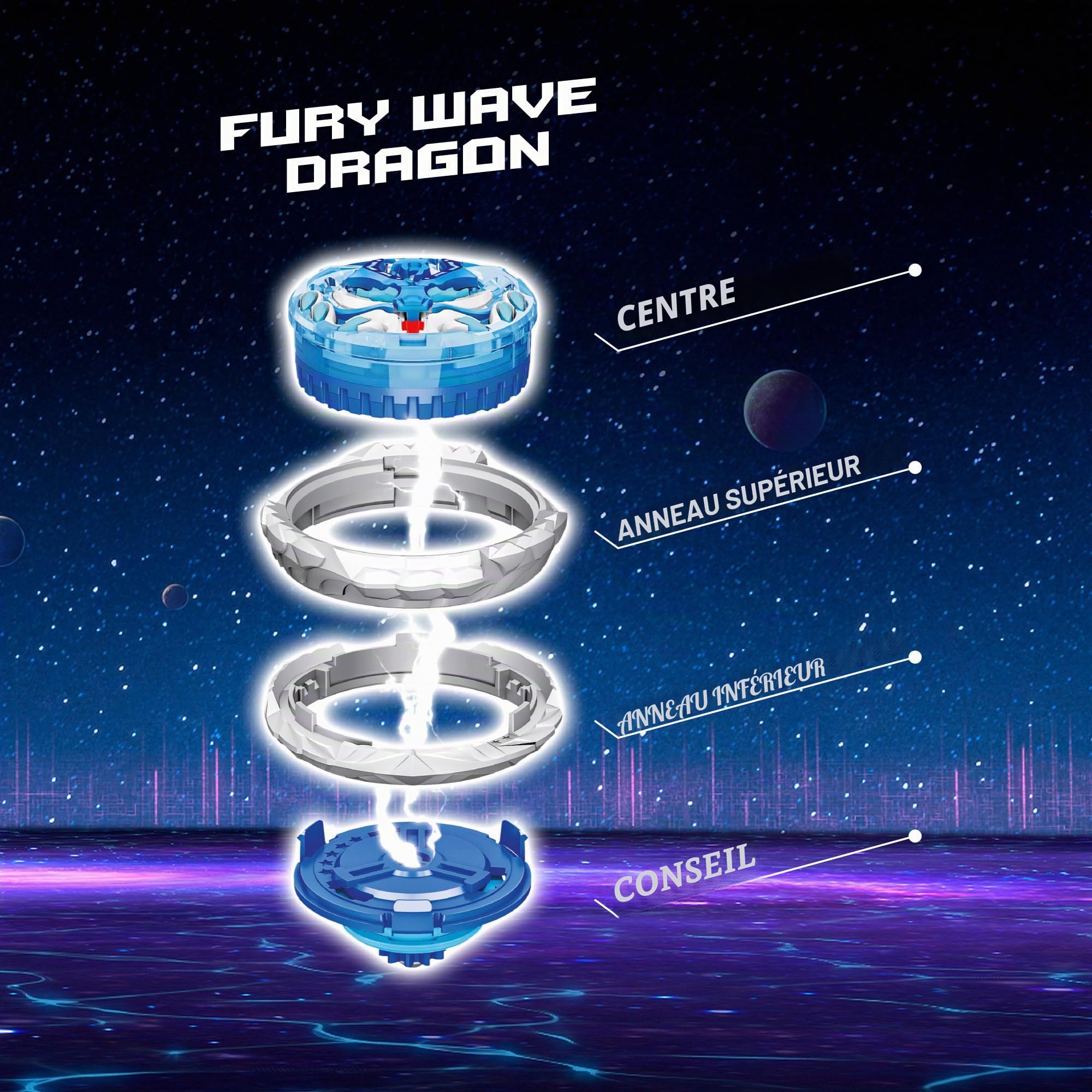 COLORBABY 48093 Infinity Nado Master Belt Battle Set toupie Fury Wave Dragon d'eau 3D, épée Lanceur, Ceinture maître, lumières LED, Jeux de toupie, Piles incluses