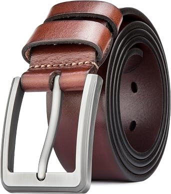 Belts for Men, Thick Full Grain Leather Mens Belt 1 1/2" Wide Casual Belt Adjustable Trim to Fit