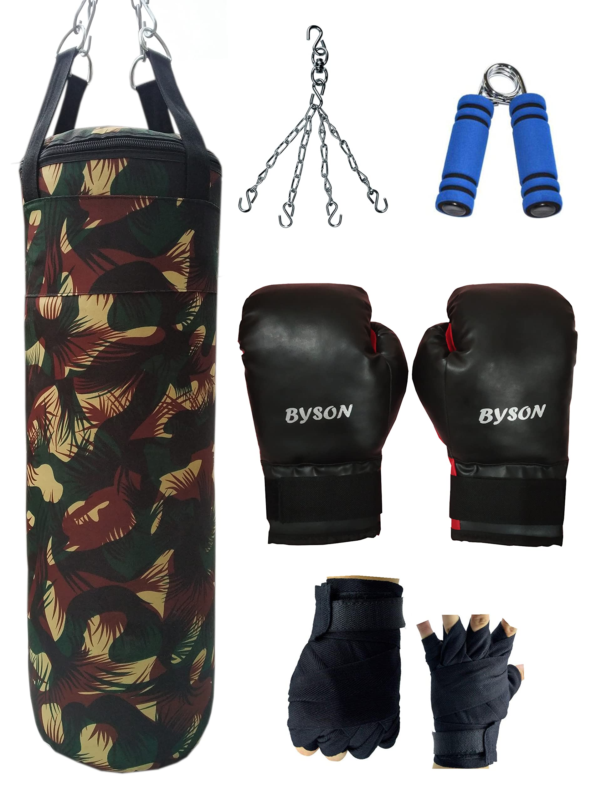 Byson Strong and Tough Camouflage Boxing Kit Set for Senior and Junior (36inch Punching Bag, 12OZ Boxing Gloves, Hand Wrap, Chain, Hand Grip) Heavy Punching Bag (B09TXQQ87C) Amazon Price History, Amazon Price Tracker