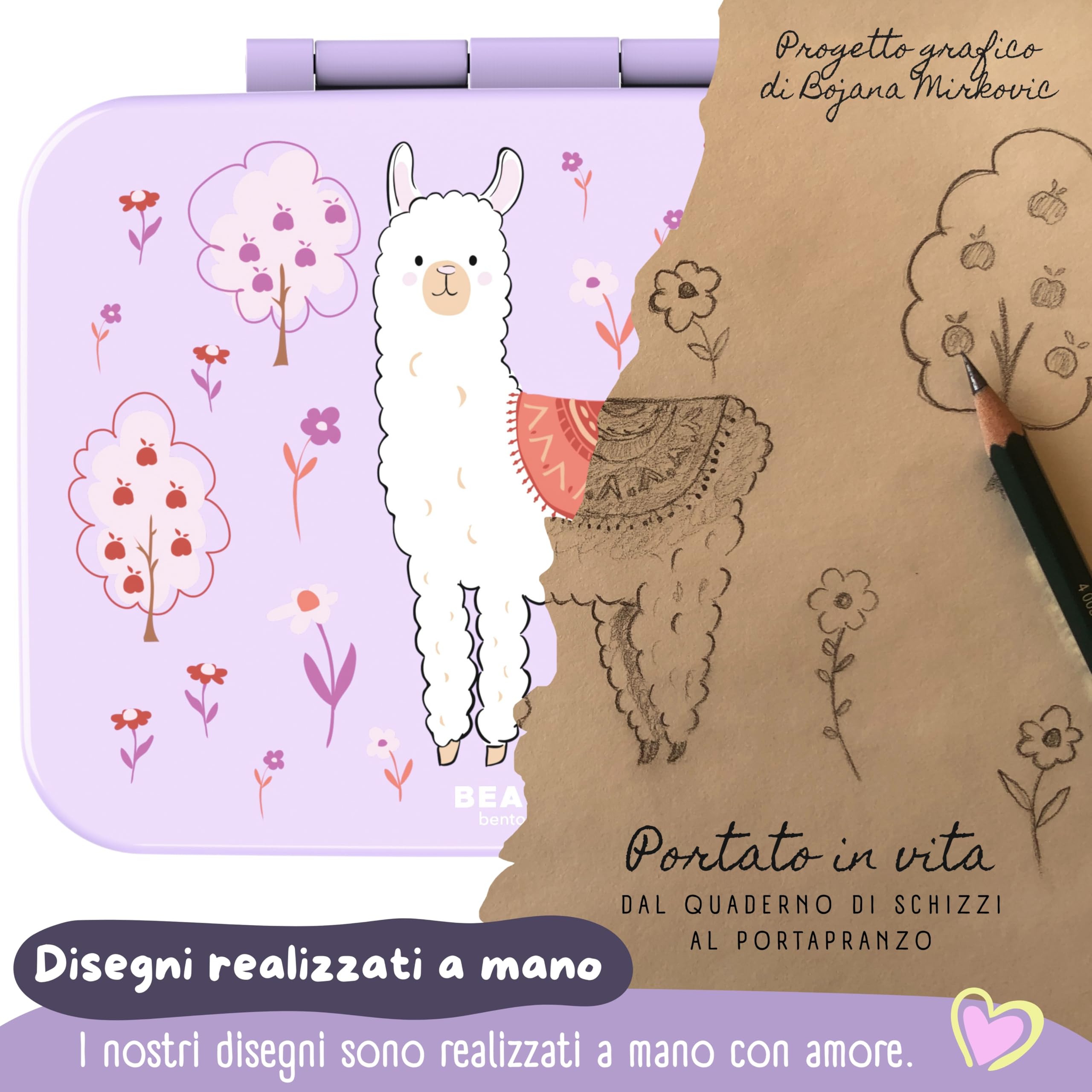 BEARFOOT – Porta Pranzo Bambini Compatta, Lunch Box Bento Box Senza BPA, Portamerenda Scuola con Scomparti, Leggera e Ermetica per Bambini e Bambine (Lama Viola, 650 ml)