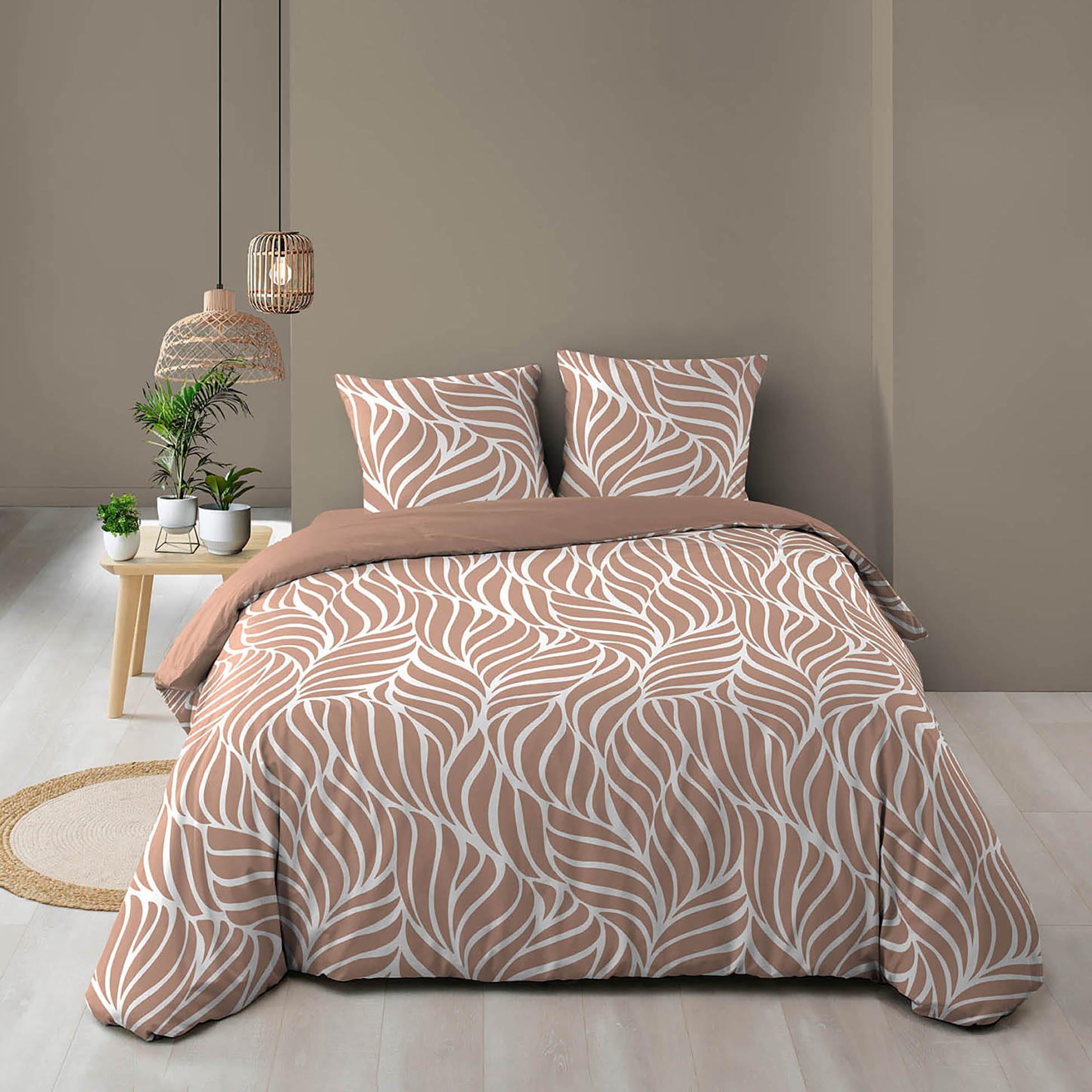 Parure de lit 3 pièces 240x220 cm Morgane Mocha en pur coton