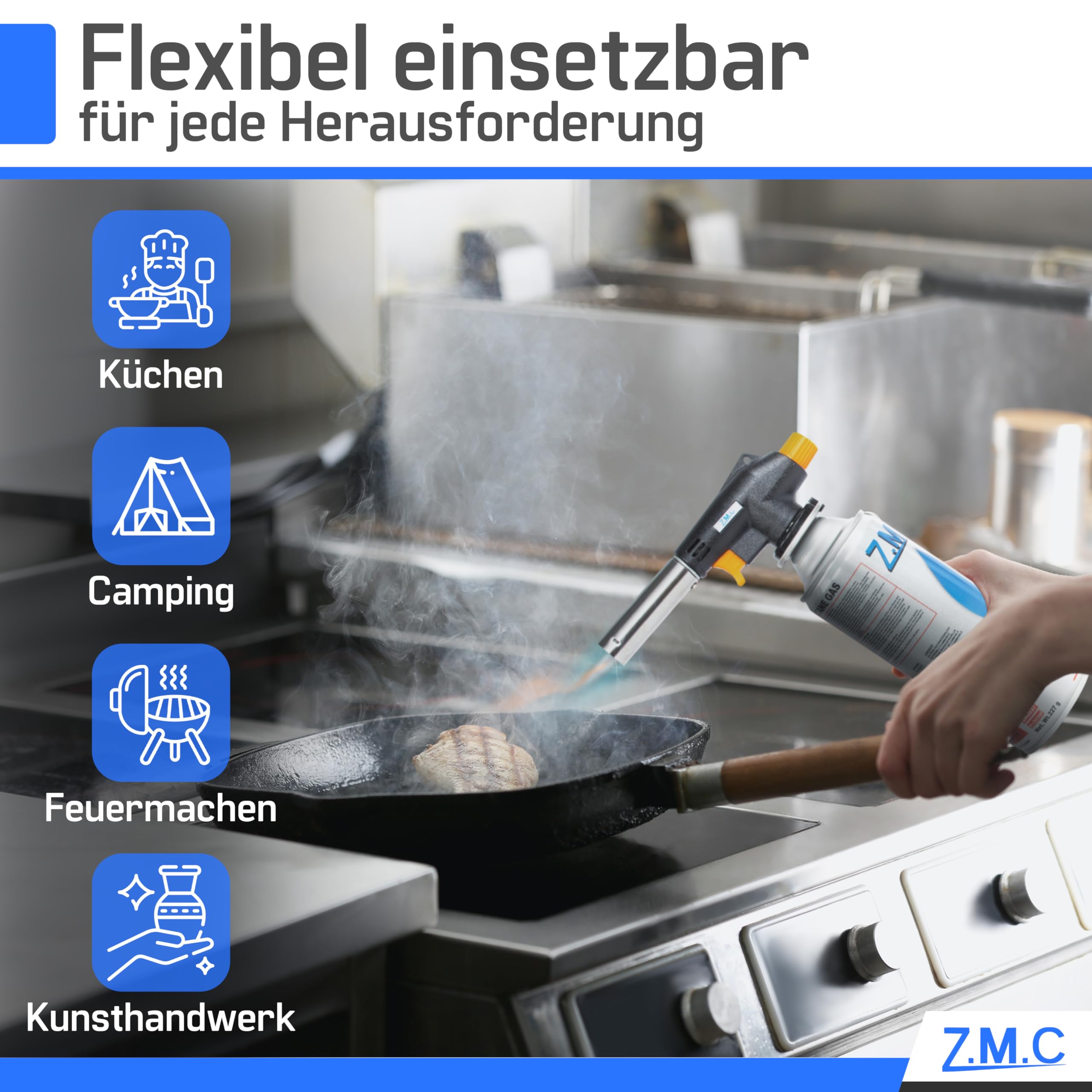 Z.M.C Bruciatore a gas + 28 cartucce a gas da 227 g, bruciatore a flamber fino a 1300 °C, torcia a saldatura, torcia da cucina con fiamma regolabile