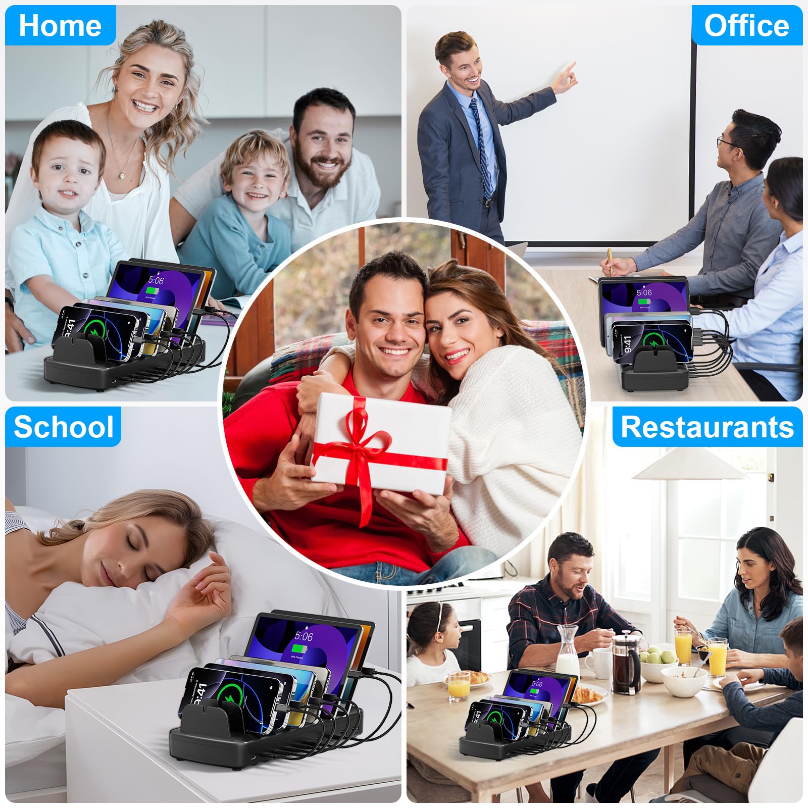 COTOP Estación de carga para varios dispositivos, 10 puertos de 65 W, cargador rápido para portátil, PD Desktop USB C Charging Station con soporte organizador, estaciones de carga doméstica
