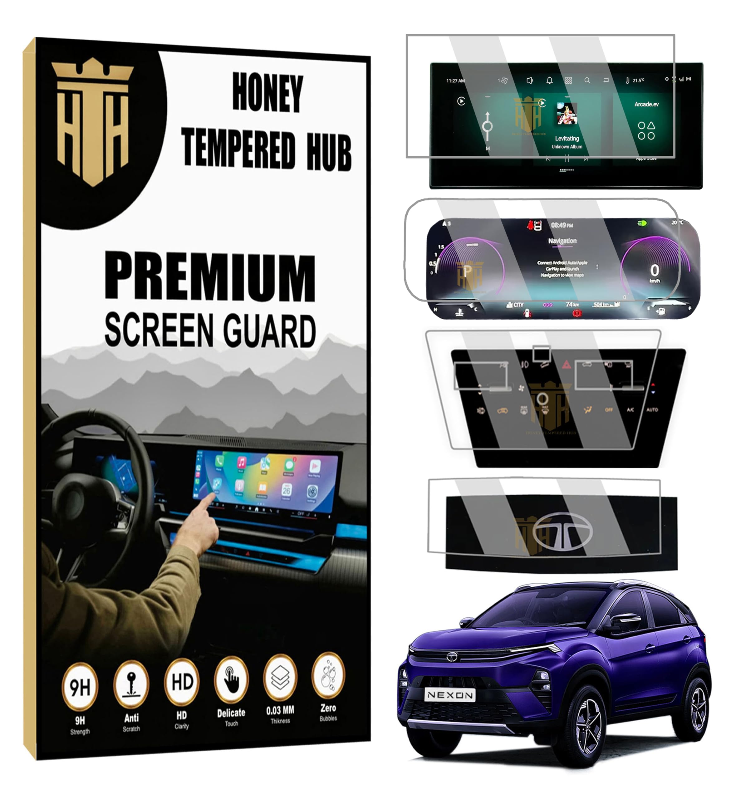 ( 4 PACK )Screen Guard For NEW TATA NEXON 2026 / 10.25 INCH INFOTAINMENT + INSTRUMENT CLUSTER + AC CONTROL + STEERING PROTECTOR GUARD / Anti Scratch / Anti Fingerprint / NEXON 2025 2026 Car Display Accessories [Not Tempered Glass]-image-2