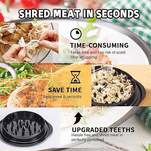 Miniatura 4 de Zmerob Trituradora de pollo, máquina trituradora de carne grande de 10.8 pulgadas, trituradora de pechuga de pollo con parte superior transparente,