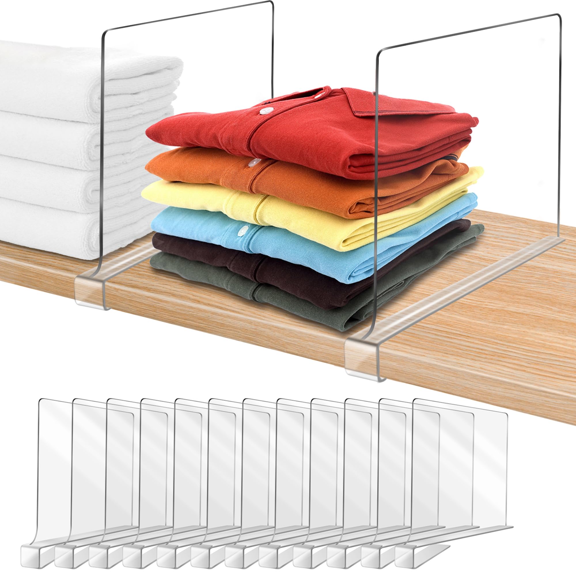 Photo 1 of 12 Inches Shelf Dividers for Closet Organization and Storage, 12 Pack Vertical Purse Organizer for Closet Adjustable Acrylic Bookshelf for Organization, Perfect for Sweater Shirts Handbags in Bedroom