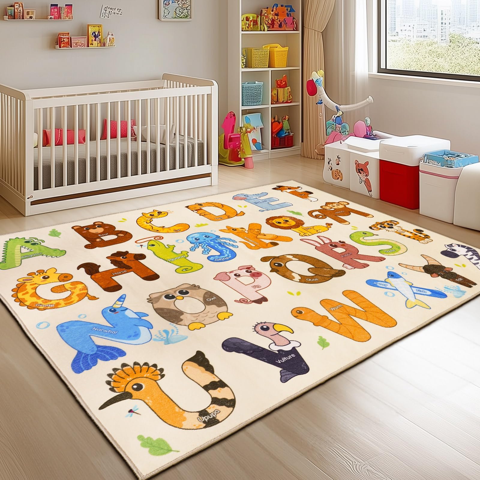 GthreeD Rugs for Playroom,Educational Rug for Learning ABC Alphabet & Animals,Soft & Non-Slip Machine Washable,Ideal for Exploration Game Perfect for Living Room Decor,160x230 cm