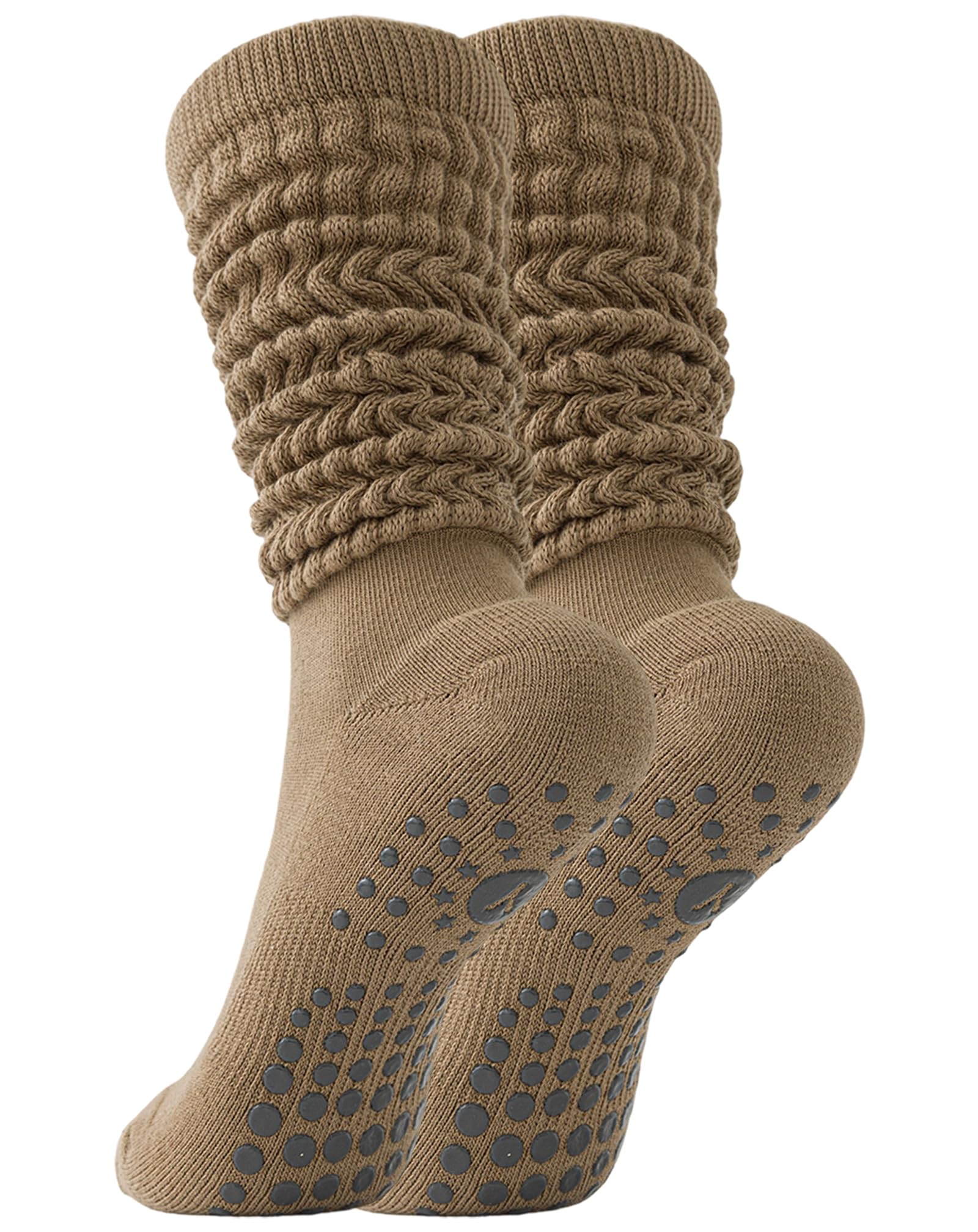 Yawlsow 1/3 Paar Pilates Grip Socken für Damen Yoga Rutschfeste Slouch Socken Baumwolle Kniestrümpfe Stulpen Extra lange Scrunch Kniehohe Stiefelsocken für Barre Workout Krankenhaus Zuhause
