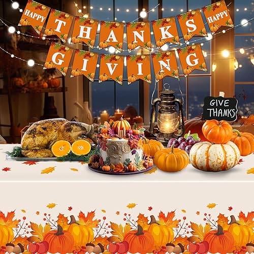 Miniatura 4 de Mantel desechable de Acción de Gracias, paquete de 3 unidades, decoraciones de Acción de Gracias para mantel de fiesta, mantel de plástico de 54 x