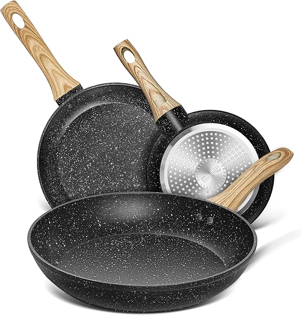 MICHELANGELO Non Stick Frying Pans 20cm, 24cm, 28cm, Frying Pan Set with Bakelite Handle, Frying Pans Non Stick 3 Pcs, Non Stick Frying Pan Set of 3
