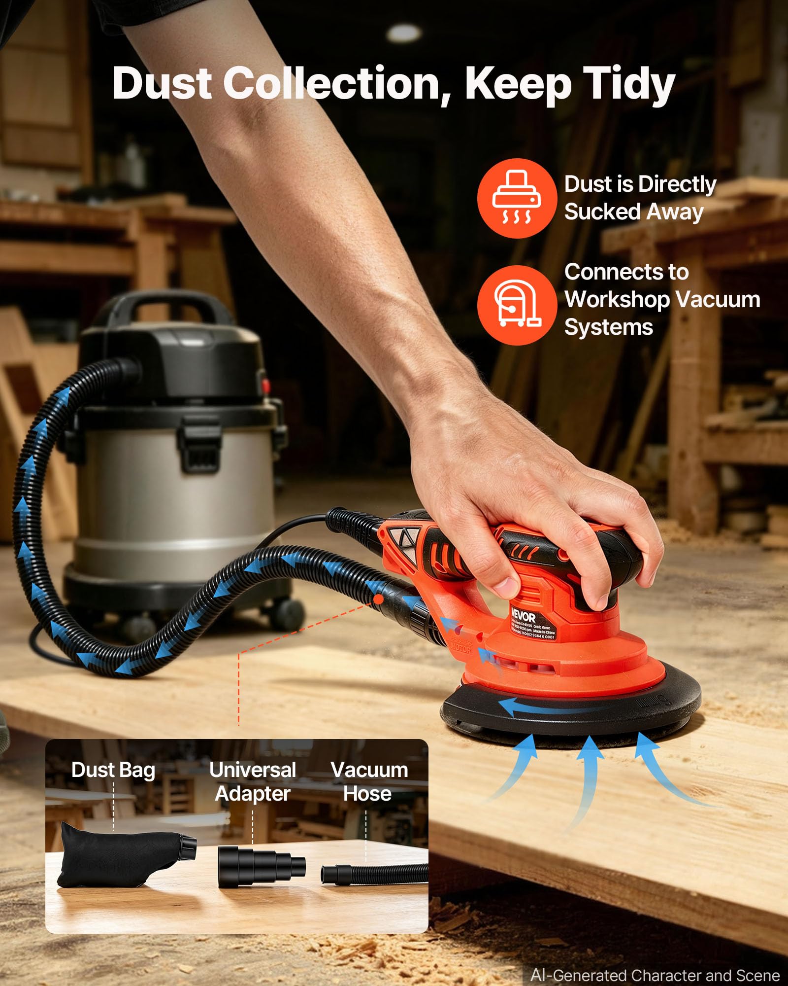 VEVOR Levigatrice Rotorbitale da 152 mm, 400 W, con Motore Brushless e Cavo