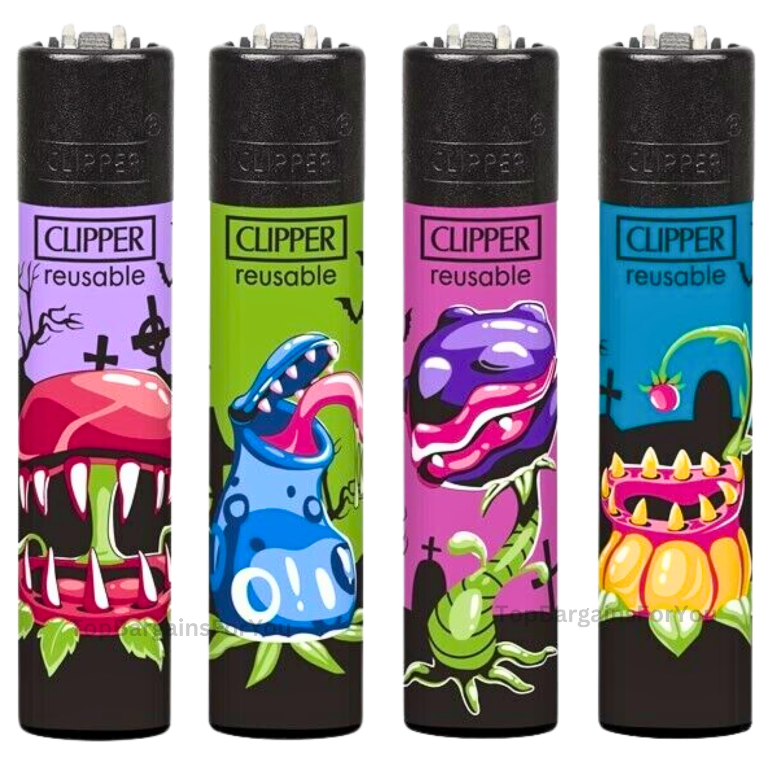 4 x Clipper Lighter Set Gas Refillable Windproof Lighters Standarad Size Replaceable Flint Rare Limited Edition (Planet Flowers 1) — view 24