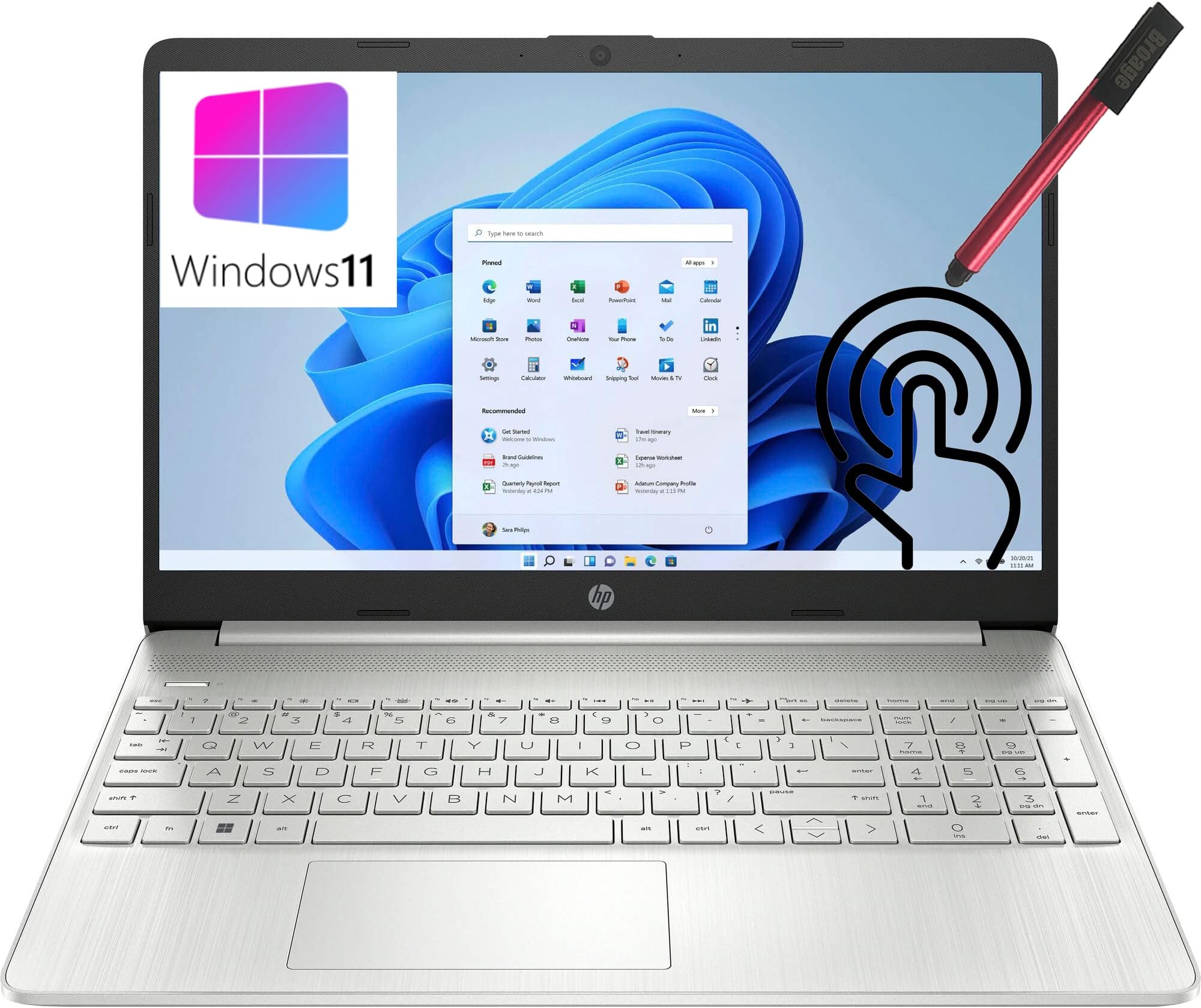 HP Newest 15 Laptop, 15.6" Touchscreen, Intel Quad-Core i5-1135G7 up to 4.2GHz (Beat i7-1065G7), 16GB DDR4 RAM, 1TB PCIe SSD, 802.11AC WiFi, Bluetooth 5.0, Windows 11 S, BROAG 64GB Flash Stylus