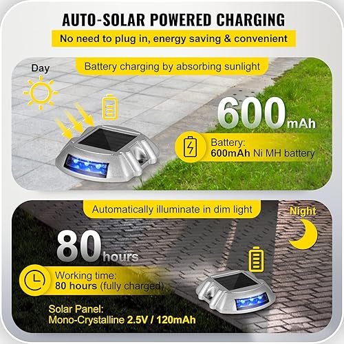 Miniatura 3 de VEVOR Luces de entrada, paquete de 8 luces solares de entrada con botón de interruptor, luces solares de cubierta impermeables, luces de muelle