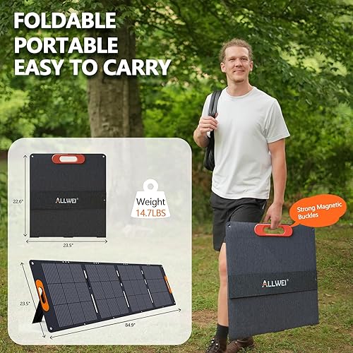 Miniatura 5 de ALLWEI Panel solar portátil de 200 W para generador solar de estación de energía de 1200 W 2400 W, salidas 3 en 1, cargador solar de 18 V con