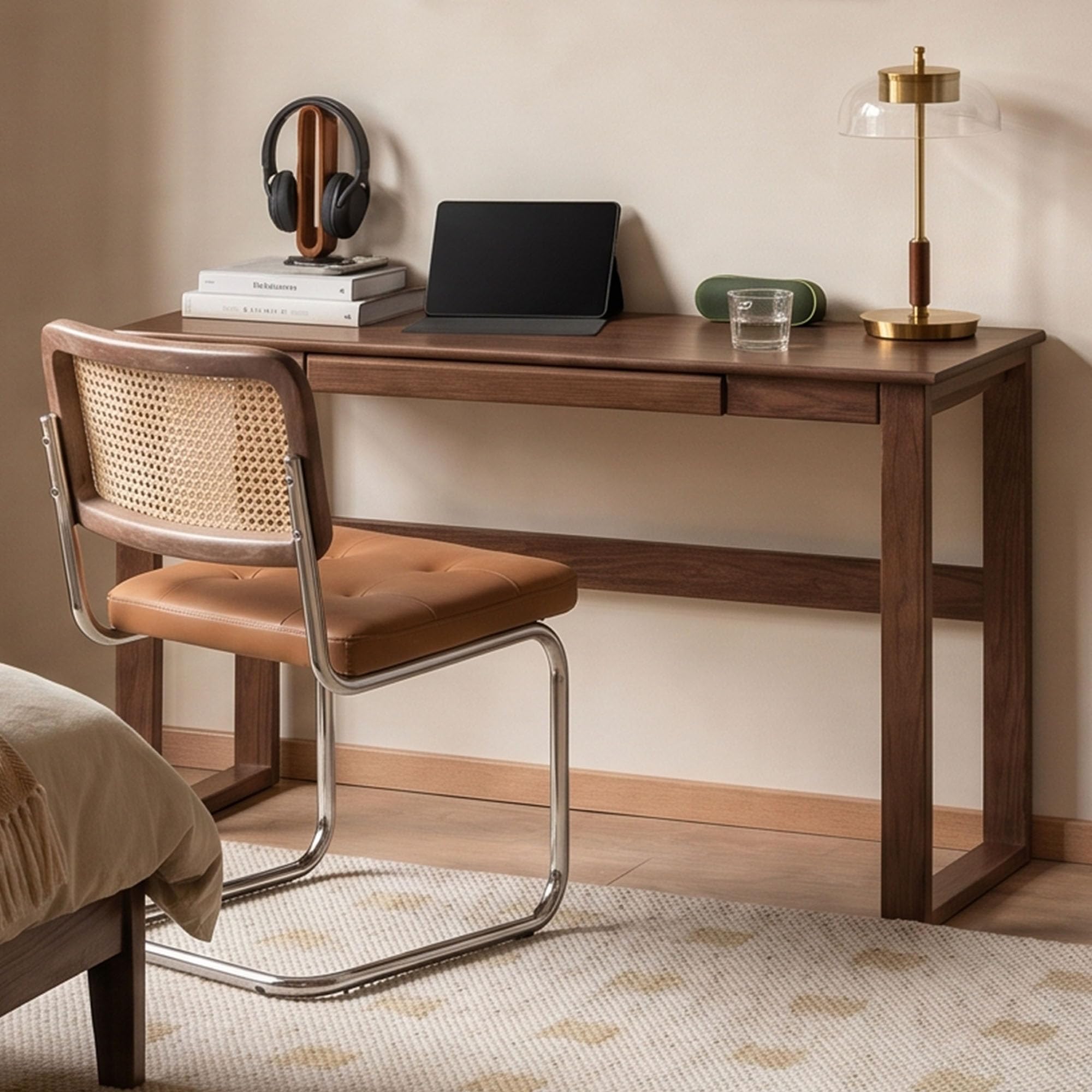 YESWOOD Massivholz Kleiner Schreibtisch mit Schubladen & Ausziehplatte 1.2M
