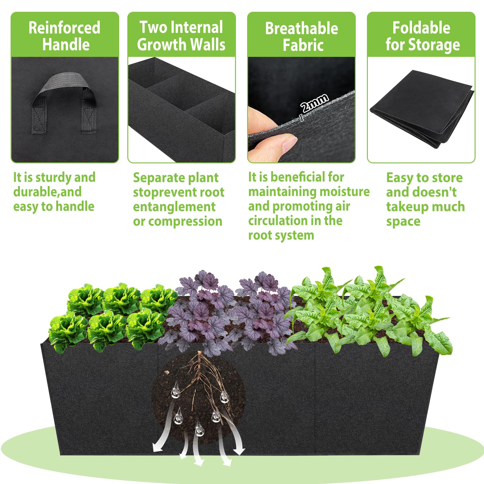 Paquete de 3 Camas de jardín elevadas de Tela, 22 galones de 3 x 1 x 1 pies, Bolsas de Cultivo de jardín con asa, 3 Rejillas Transpirables, Bolsa de Cultivo de jardín, Bolsas de Cultivo para Plantas