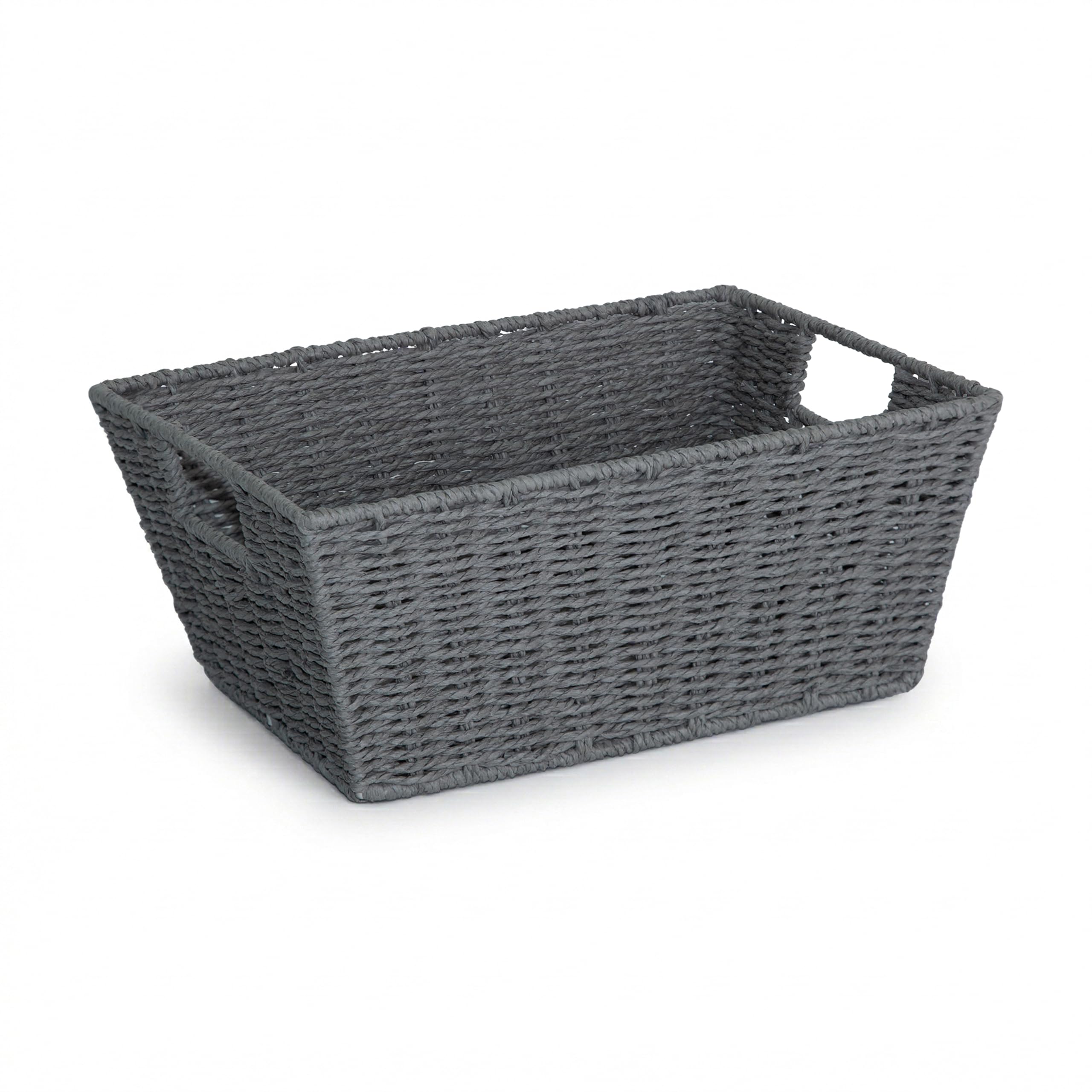 Wickerfield Paper Rope Storage Baskets for Shelves Kitchen Bedroom, Woven Hamper Basket with Handle, Bathroom Storage Baskets for Toiletries, Nesting Handwoven Basket for Storage (1, Grey)
