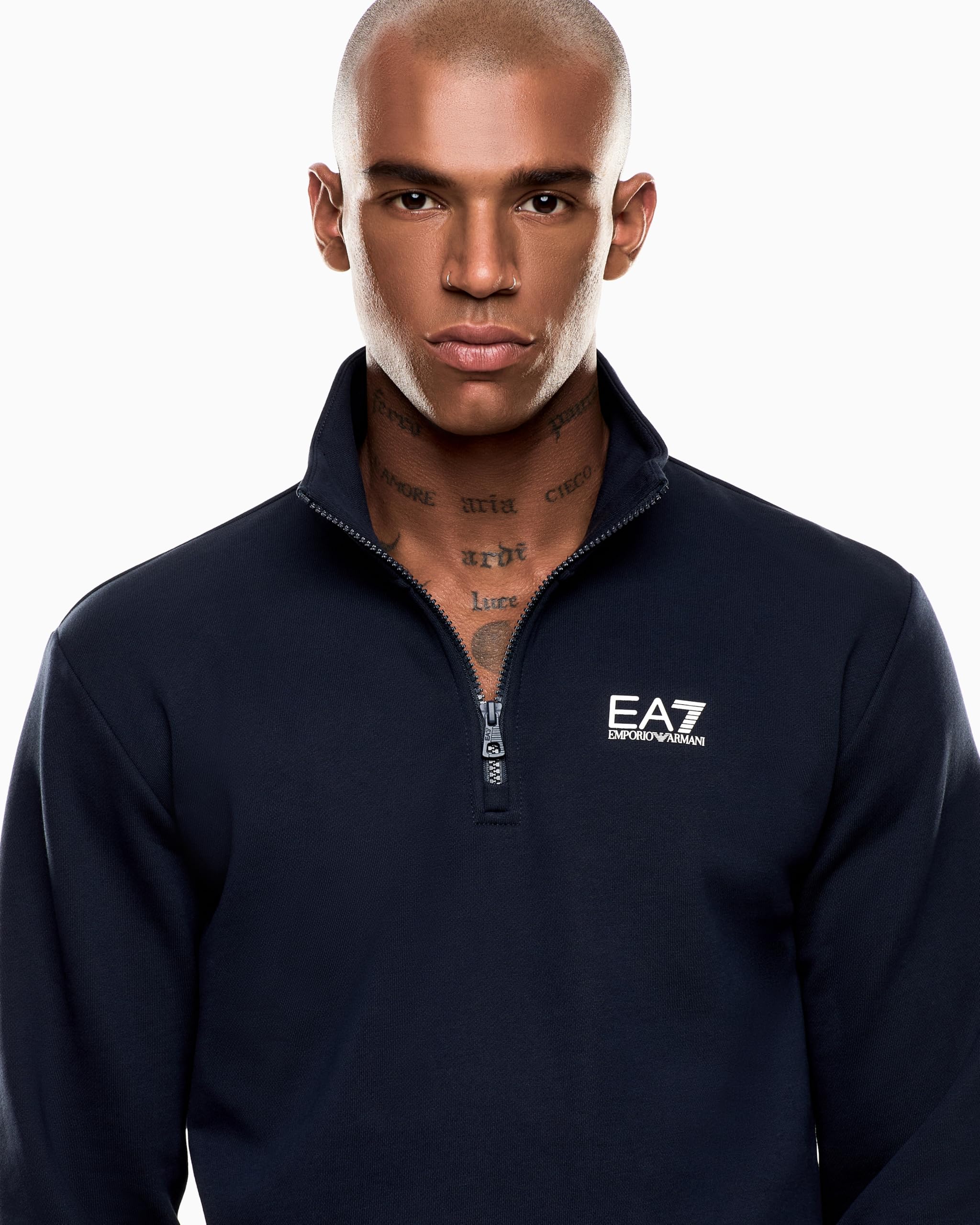EA7 Emporio Armani Felpa da Uomo Core Identity 1/2 Zip in Cotone Felpato, 8NPM35