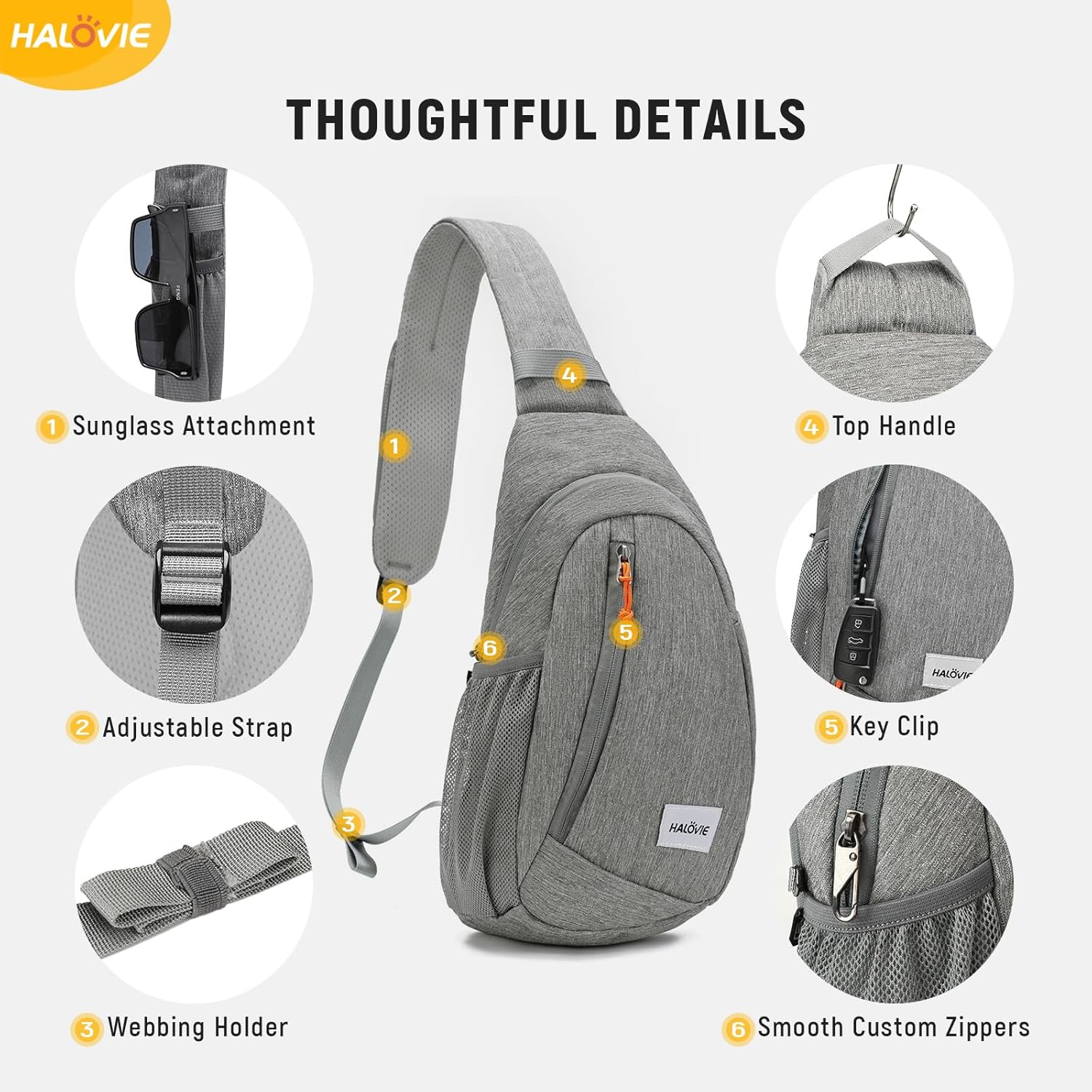HALOVIE Anti Theft Crossbody Sling Bag RFID Travel Sling Backpack Lightweight Hiking Shoulder Chest Bag for Walking Work - Image 5