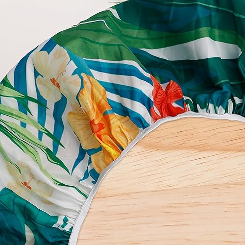 Miniatura 5 de Mantel redondo ajustable con hojas de palma tropicales elásticas para exteriores, mantel redondo impermeable para cocina, fiesta, picnic, 45 a 54