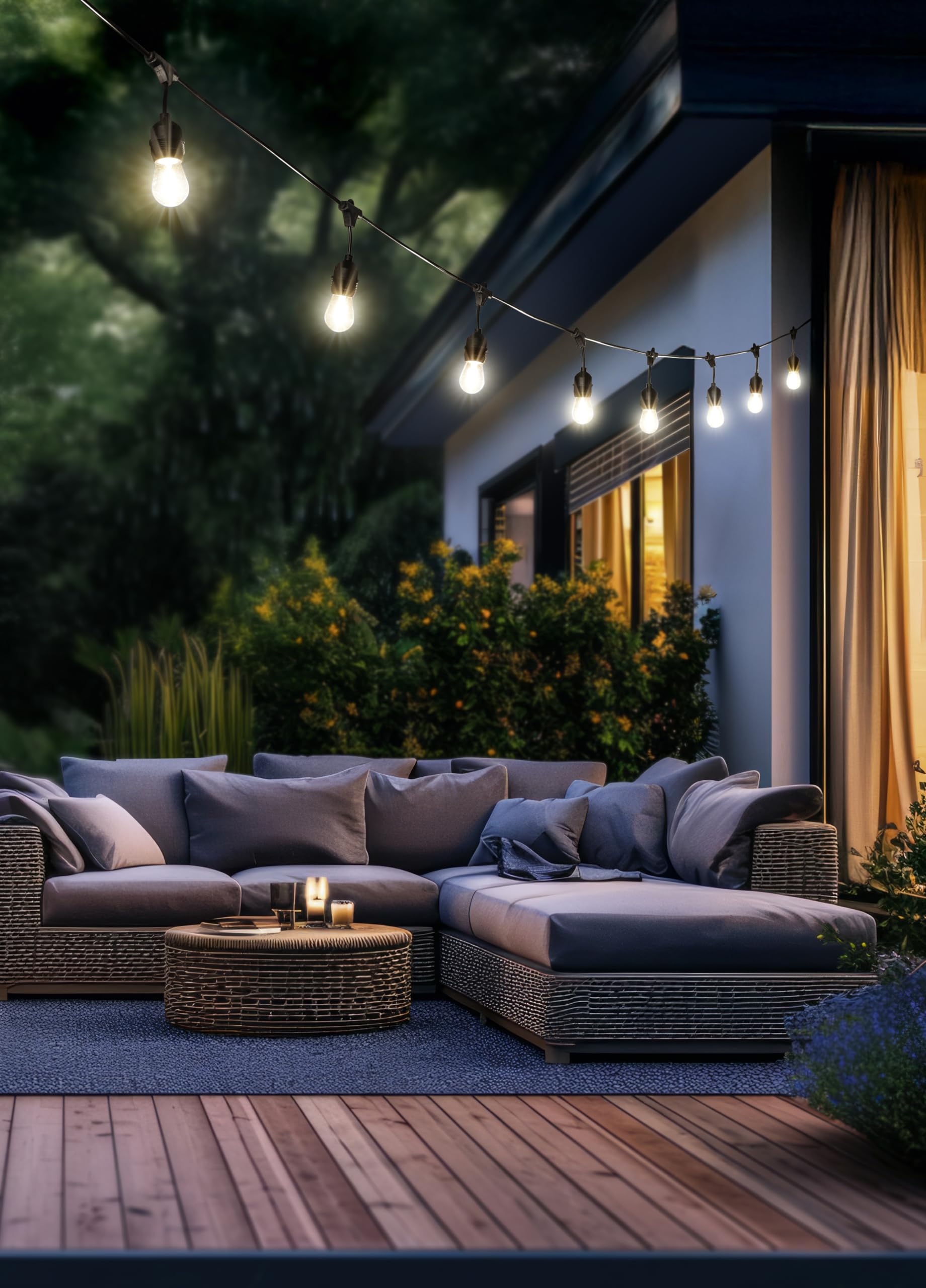 Reality Leuchten R74771132 - Cadena de luces LED para exterior (plástico, incluye 10 bombillas LED E27 de 1 W, longitud 6,5 m), color negro
