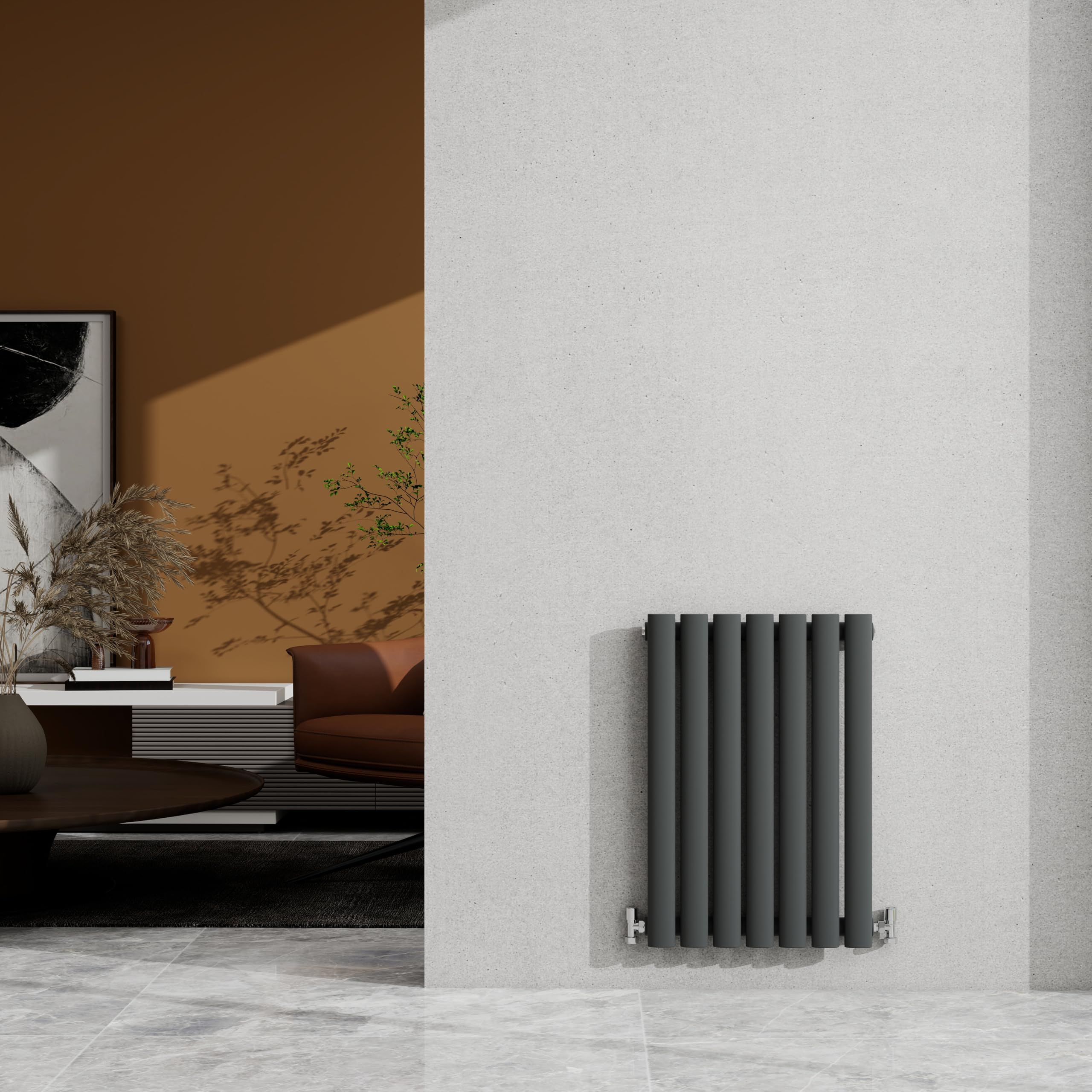 600x413mm Anthracite Single Oval Column Radiator Horizontal 1112 BTU