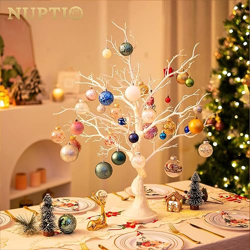 Miniatura 3 de Nuptio Rama de árbol de Navidad blanca artificial de 31.5 pulgadas de alto, centro de mesa de boda para mesas, adorno decorativo, ramas de árbol