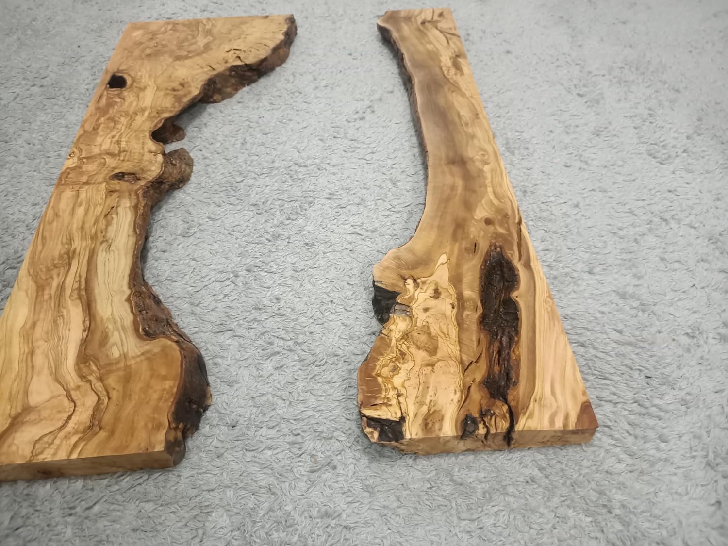 Live Edge Olive Wood Slab Set in 2 Pieces for DIY and Epoxy River Table, Ready to be Resin Table, Cleared Wood Slab Set (32" Length)