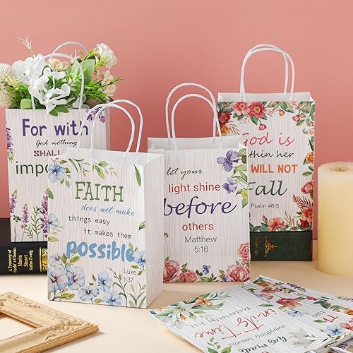 Miniatura 5 de Yeaqee 24 bolsas de regalo religiosas de la Biblia de Navidad, versículos a granel, bolsas de papel inspiradoras con asas, regalos de iglesia