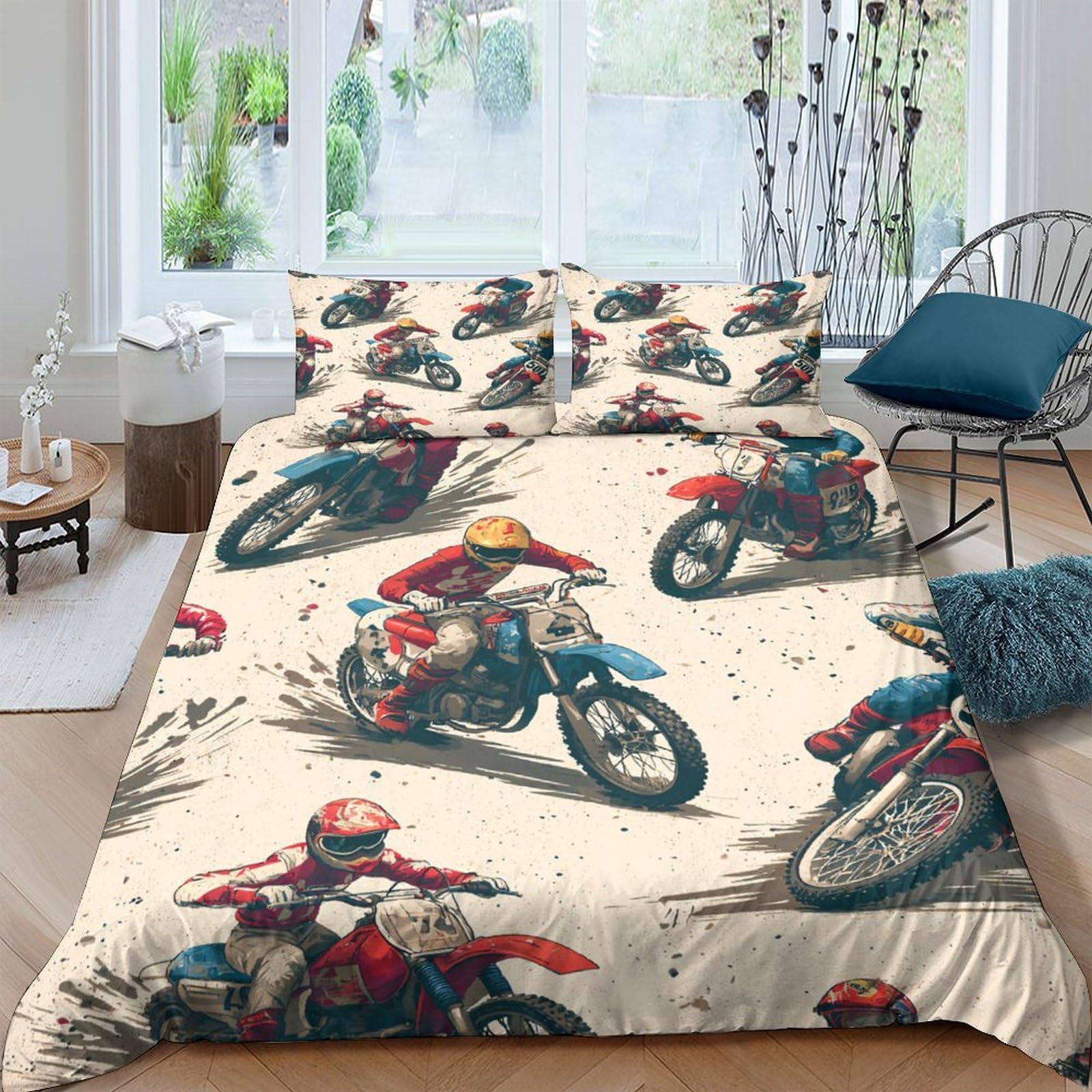 Ctjqhvkz Style-4 3D Printed Motorbike Racing Fitted Sheet Microfiber Soft Bed Cover For Bedroom Guestroom Dorm Decor Protect Single（135X200cm）