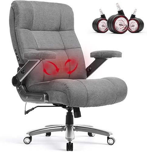 Vista 12 de Silla de oficina de masaje amasador 3D de 500 libras con reposapiés, silla reclinable ergonómica grande y alta para computadora y gaming, negro