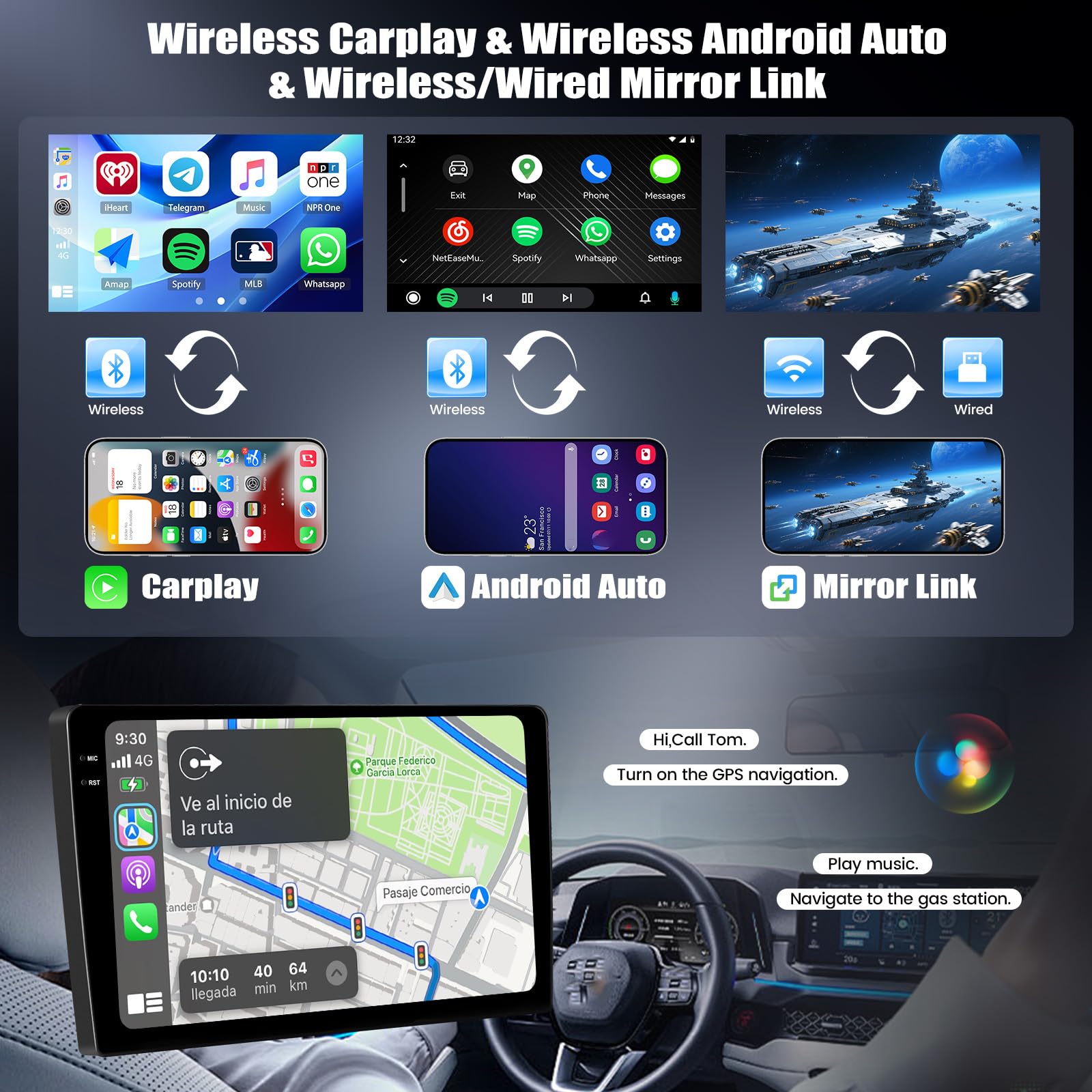 4+128G Android 15 CAMECHO Autoradio para Nissan Juke J15 2010-2019/YF15 Infiniti ESQ 2011-2017, Radio 9 Pulgadas con Bluetooth GPS WiFi Inalámbrico Carplay Android Auto FM RDS + Cámara Trasera