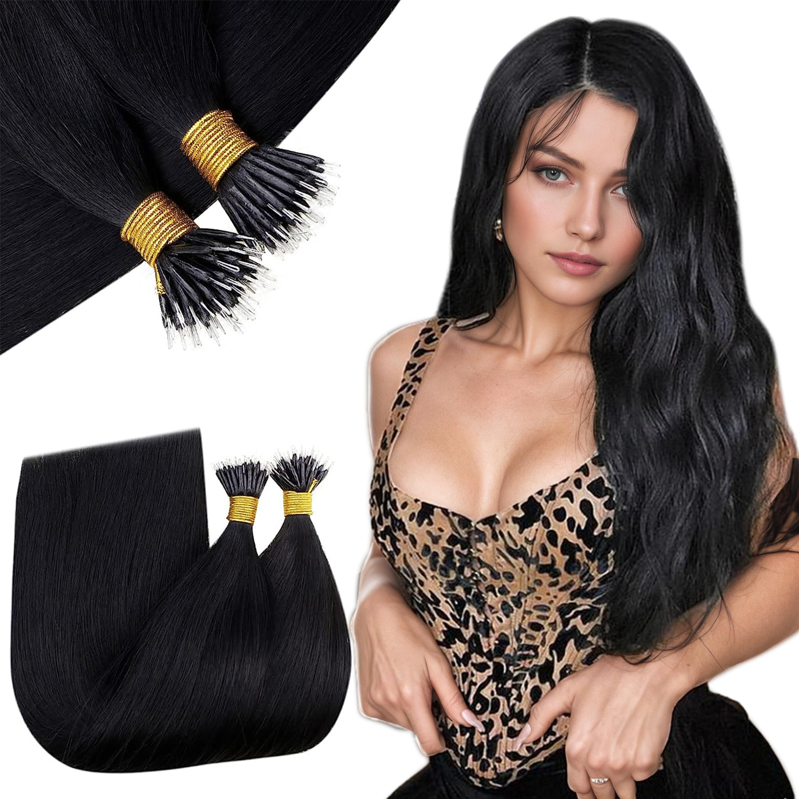 RUNATURE Nanoring Extensions Echthaar Schwarz 55cm 50s 50g #1
