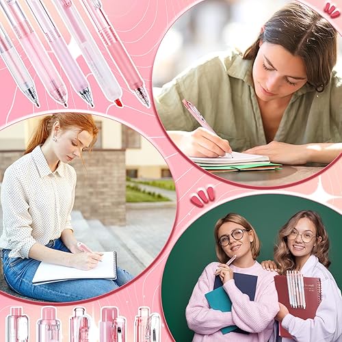 Miniatura 7 de Teling 18 Pcs Pastel Gel Ink Pen Set Retractable Plastic Marker Pens Black Ink Pink Pens Pink Gel Pens 0.5mm 0.38mm Pink Office Supplies for Kids