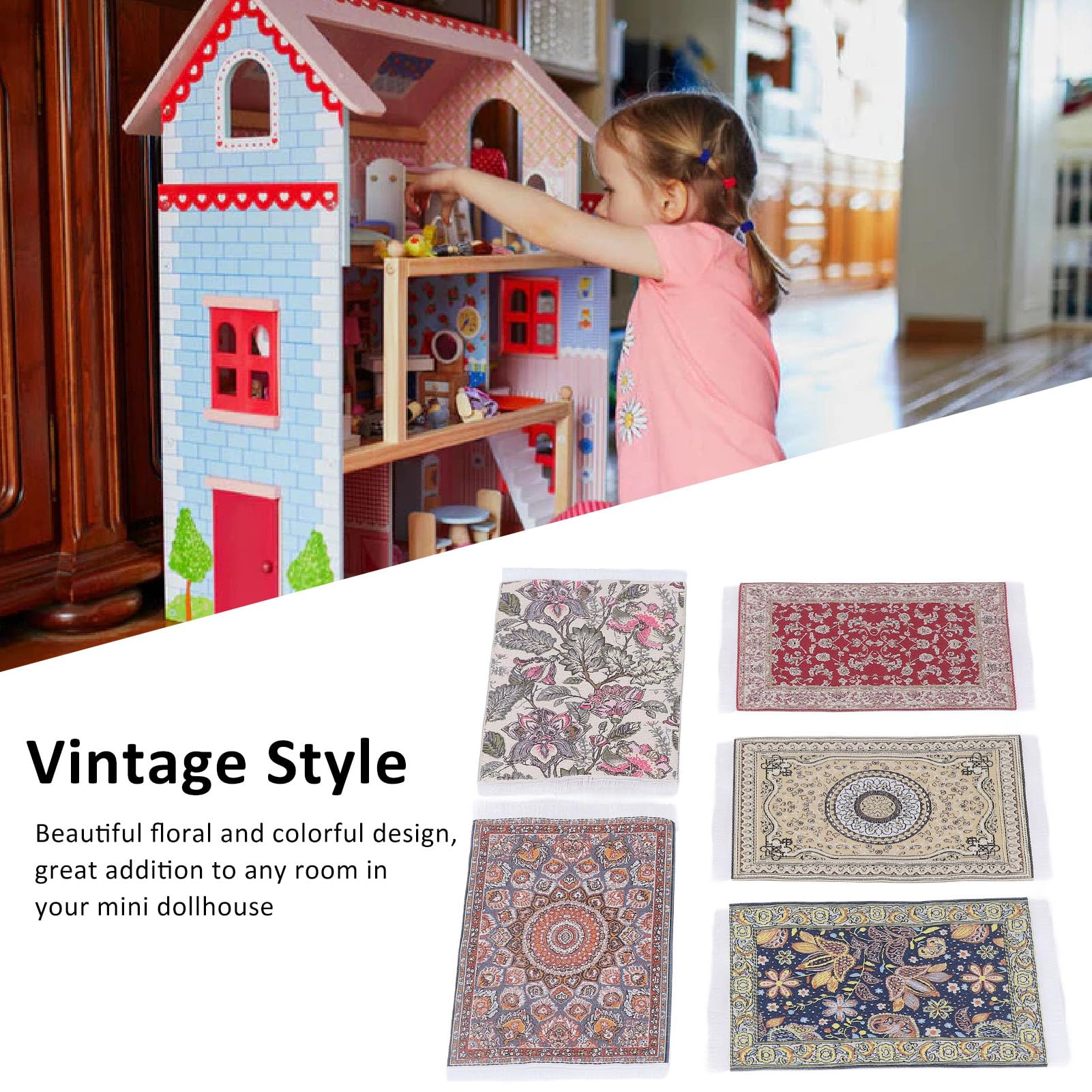 Juego De 4 Alfombras En Miniatura Para Casa De Muñecas, Estilo Vintage Turco Con Estampado Floral, Escala 1:12, Accesorios Decorativos De Tela De Rayón Para Salas Y Dormitorios De Muñecas, Regalo Para Coleccionistas