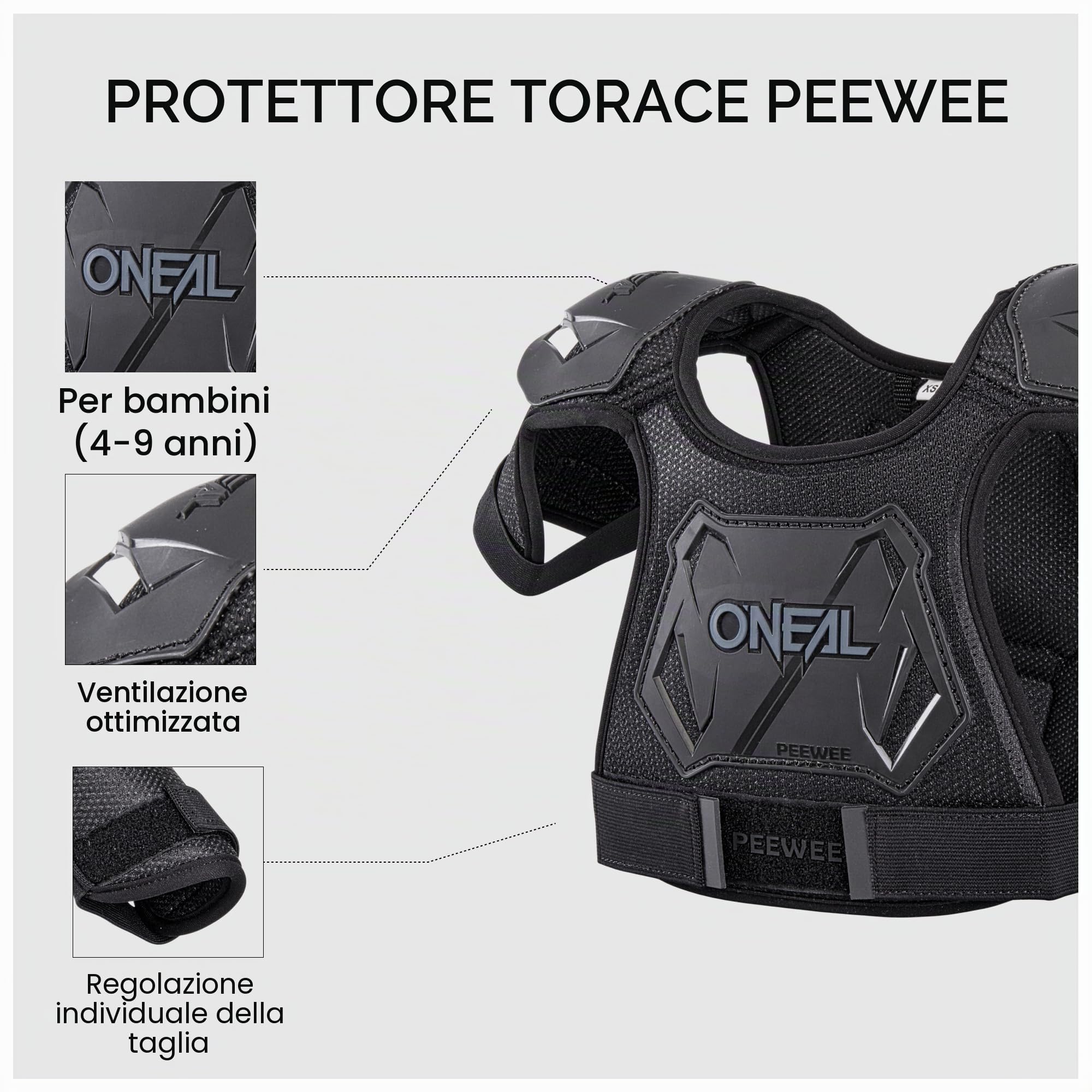 O'NEAL Pee Wee Chest Guard Protezione del petto Bambini Motocross Enduro Mesh schiuma perforante regolabile Nero Bianco XS/S